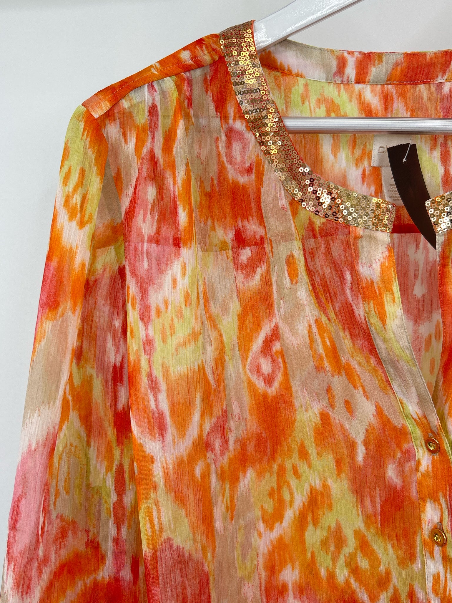 CHICO'S Size 20 Orange Print Women Blouse