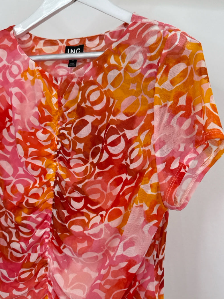 INC Size XL Orange Print Women Top