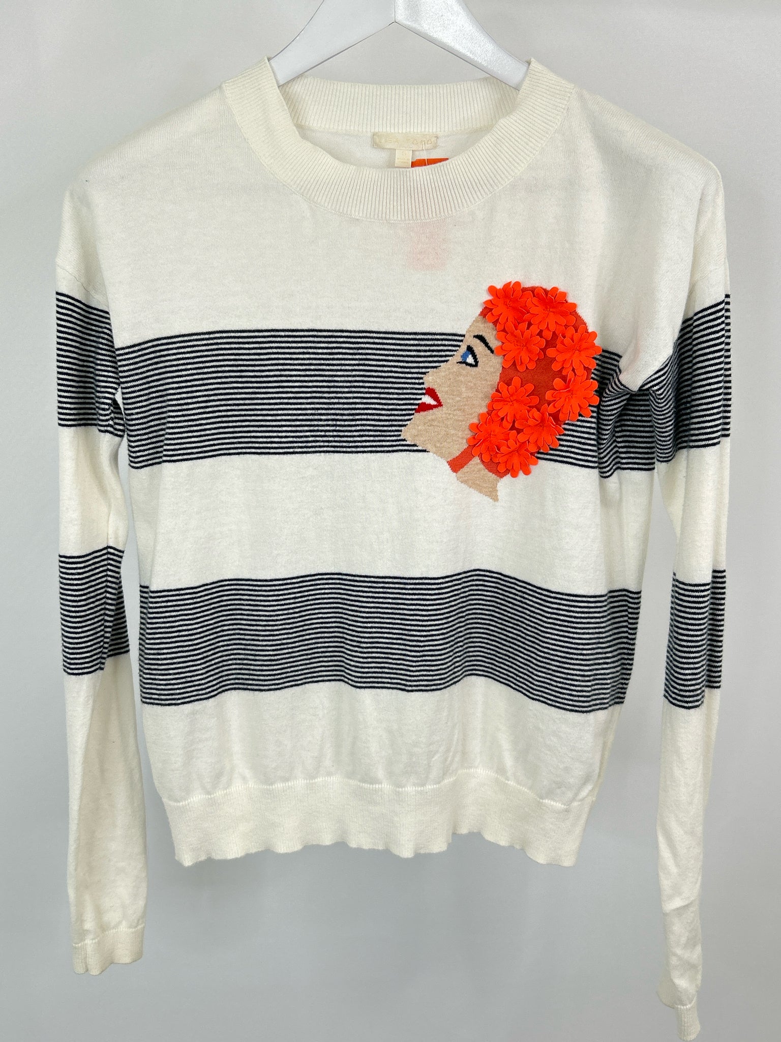 LISA TODD Size S White Striped Women Sweater