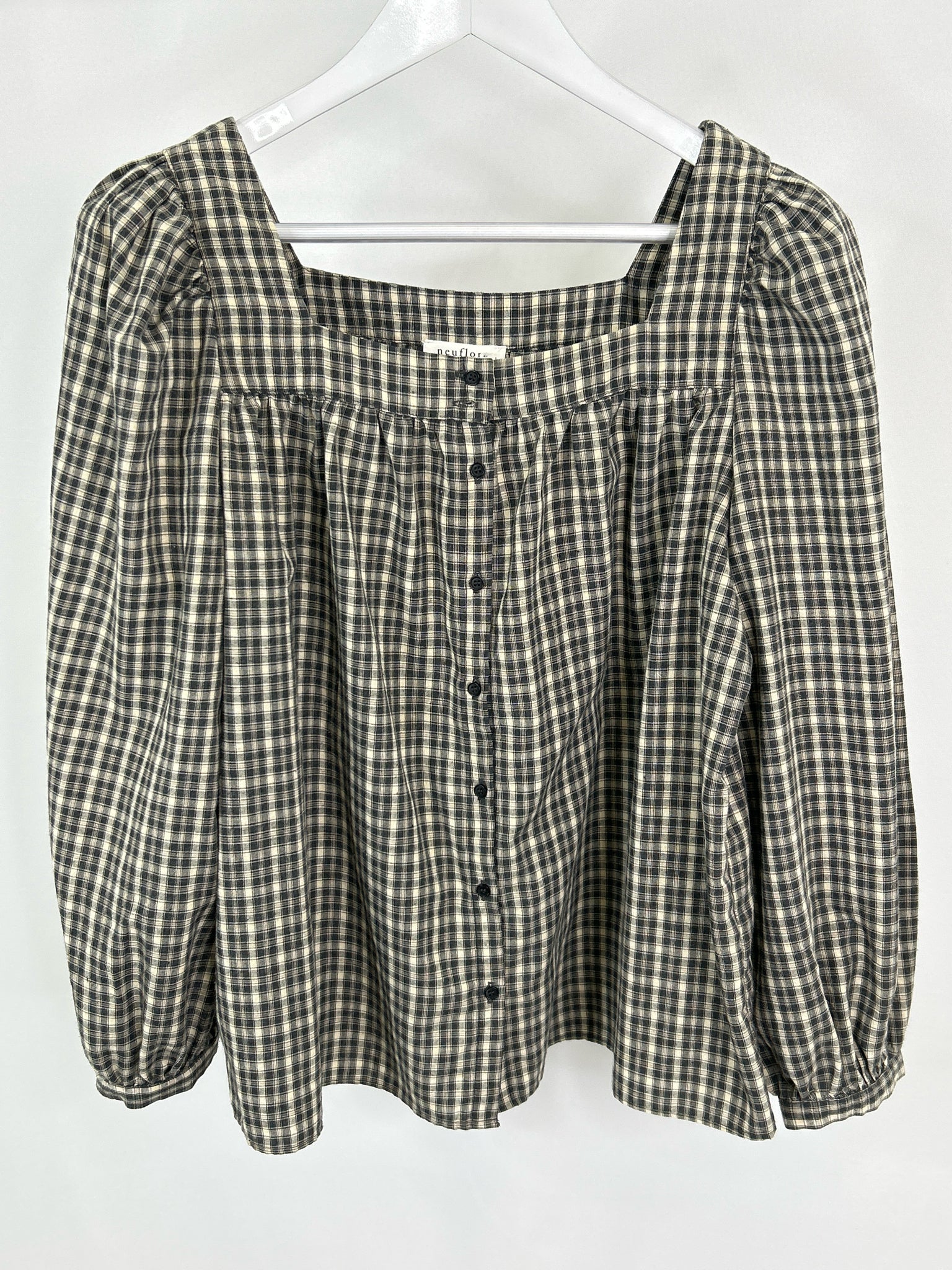 NEUFLORA Size L Green Plaid Women Blouse