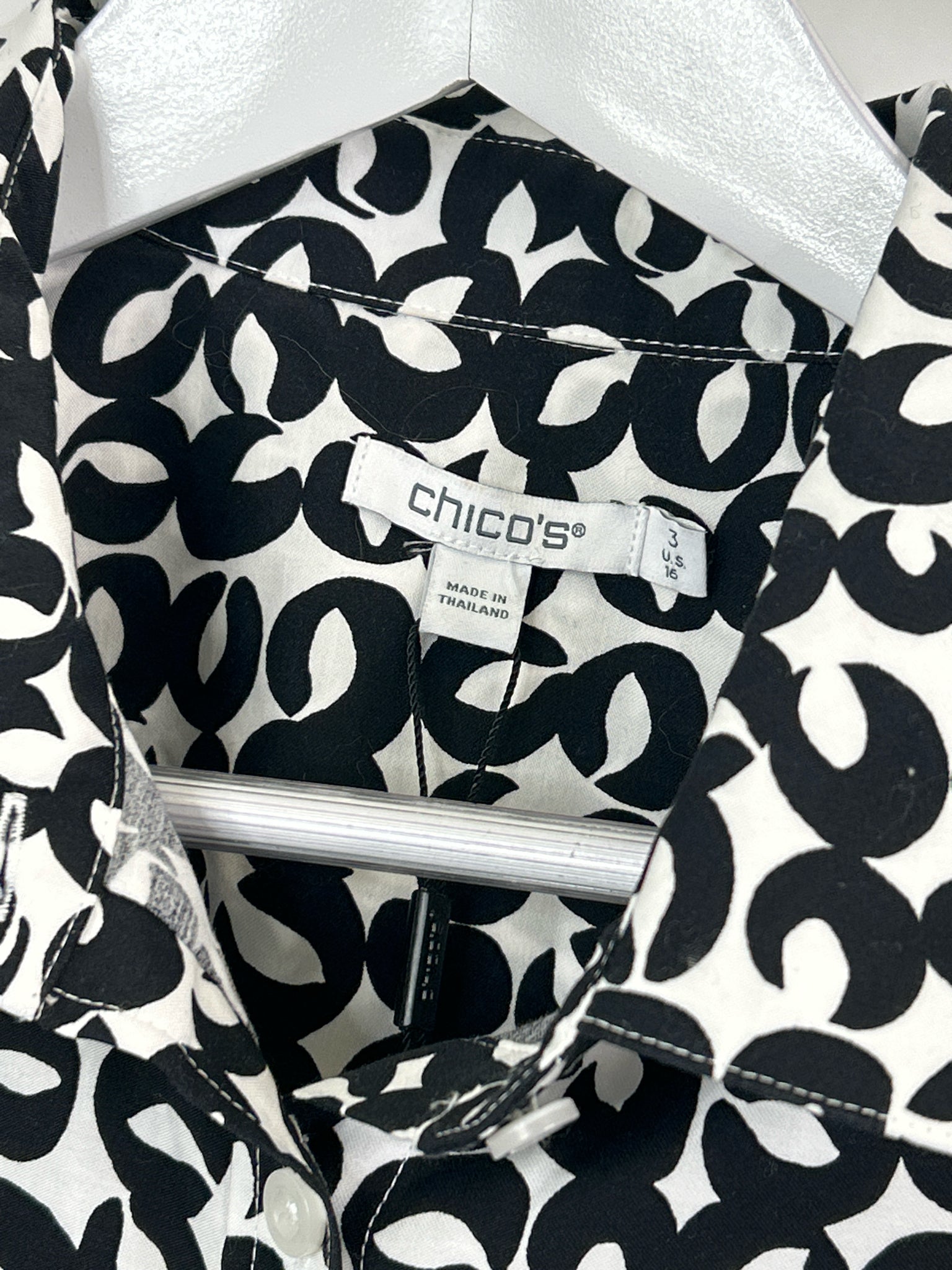 CHICO'S Size 16 Black Print Women Shirt NWT