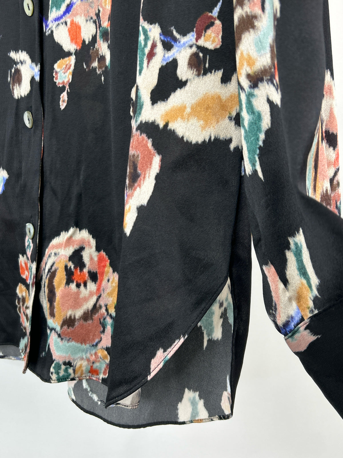 VINCE Size L Black Floral Women Shirt