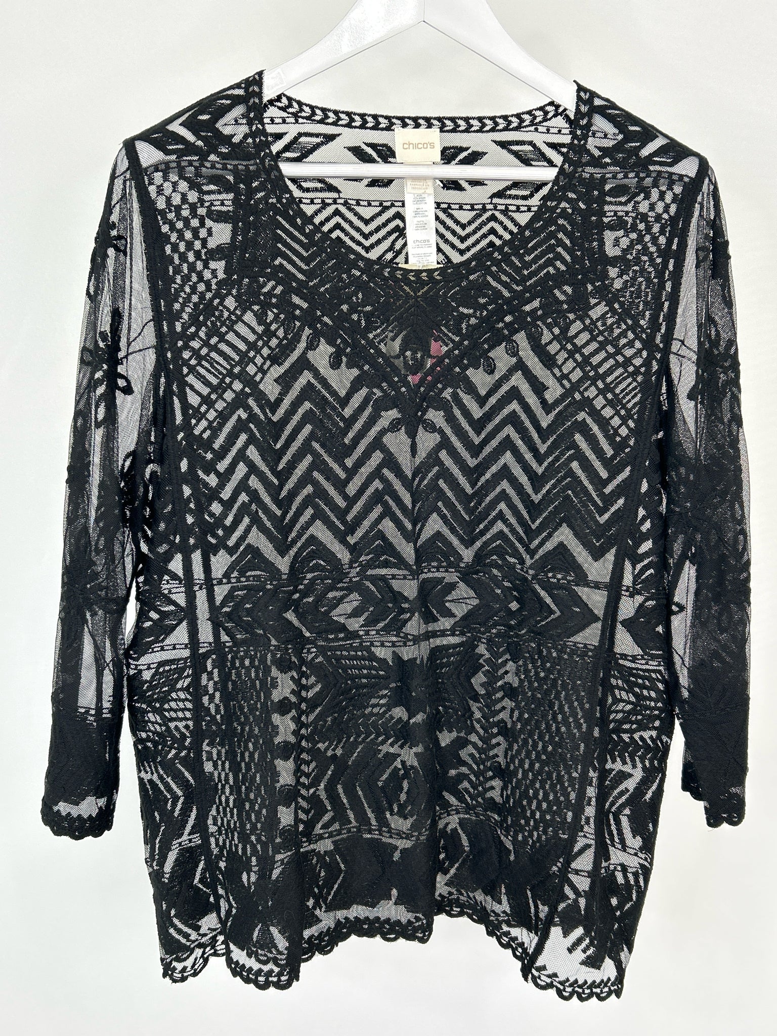 CHICO'S Size 12 Black Lace Women Top