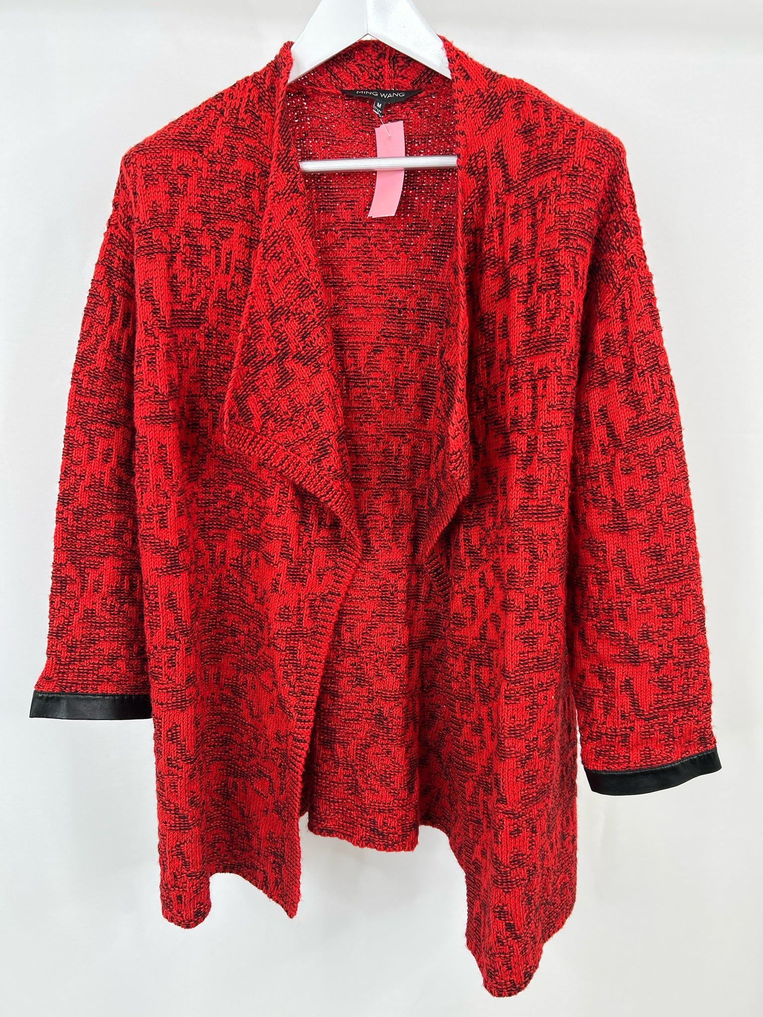 MING WANG Size M Red & Black Women Cardigan