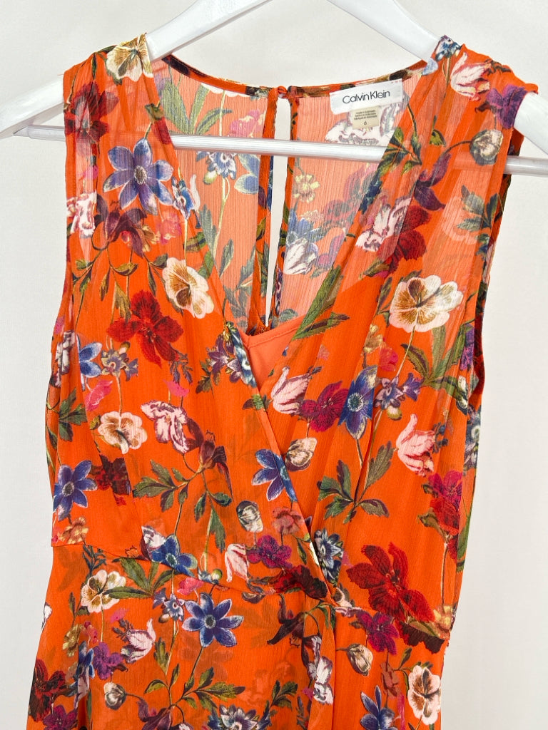 CALVIN KLEIN Size 6 Orange Floral Women's Dress NWT