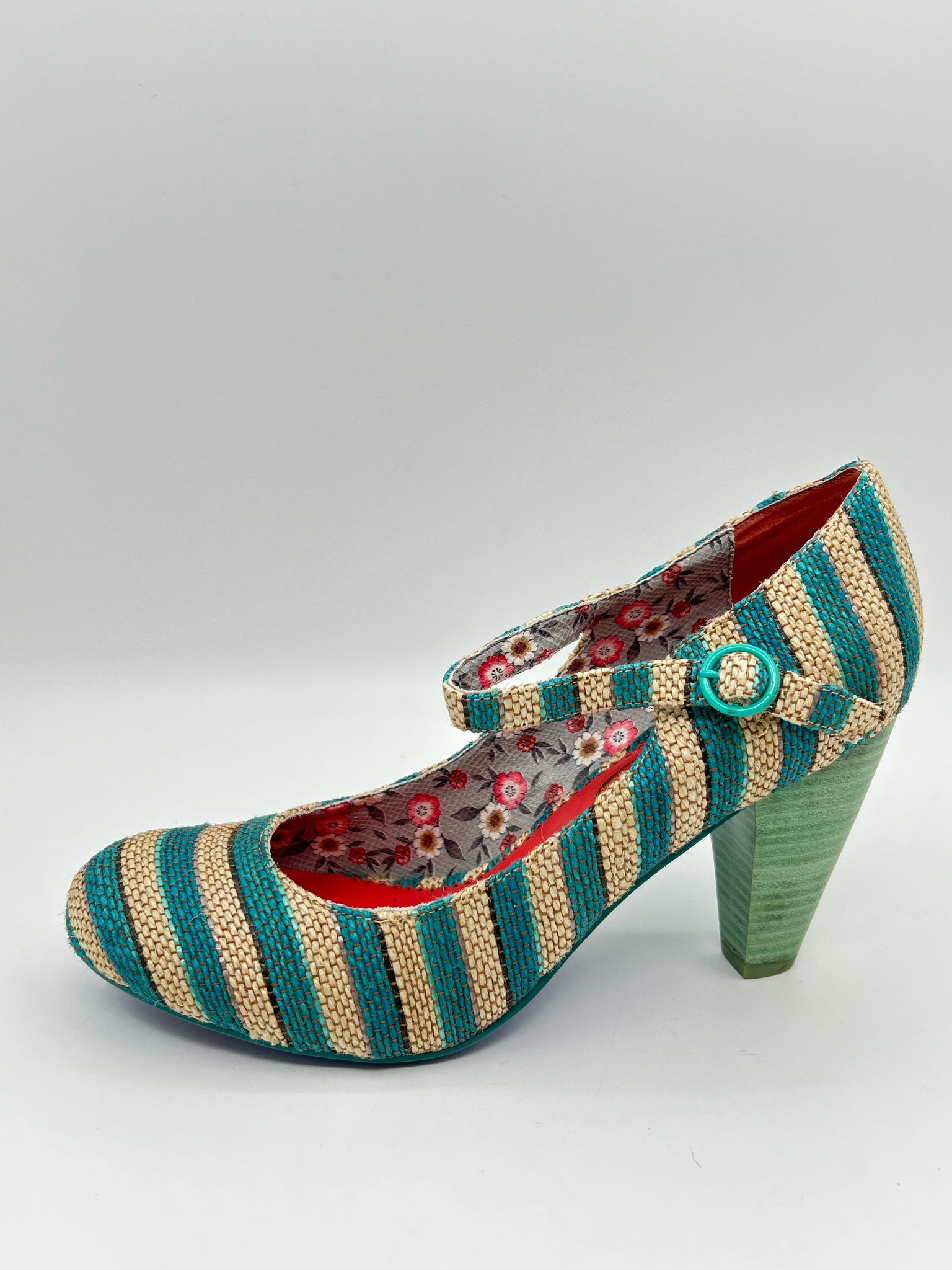 POETIC LICENCE Size 10 Teal Stripes Women Pumps NIB