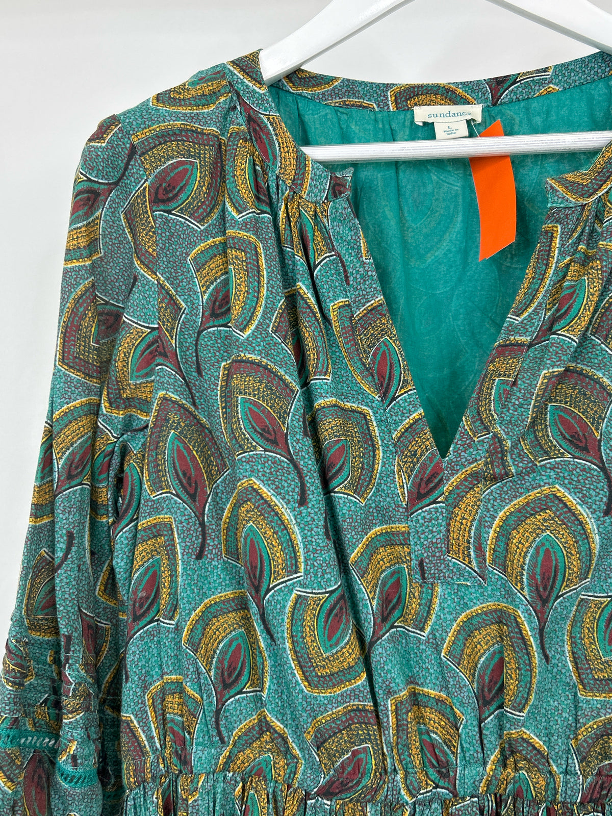 SUNDANCE Size L Blue Green Print Women Dress