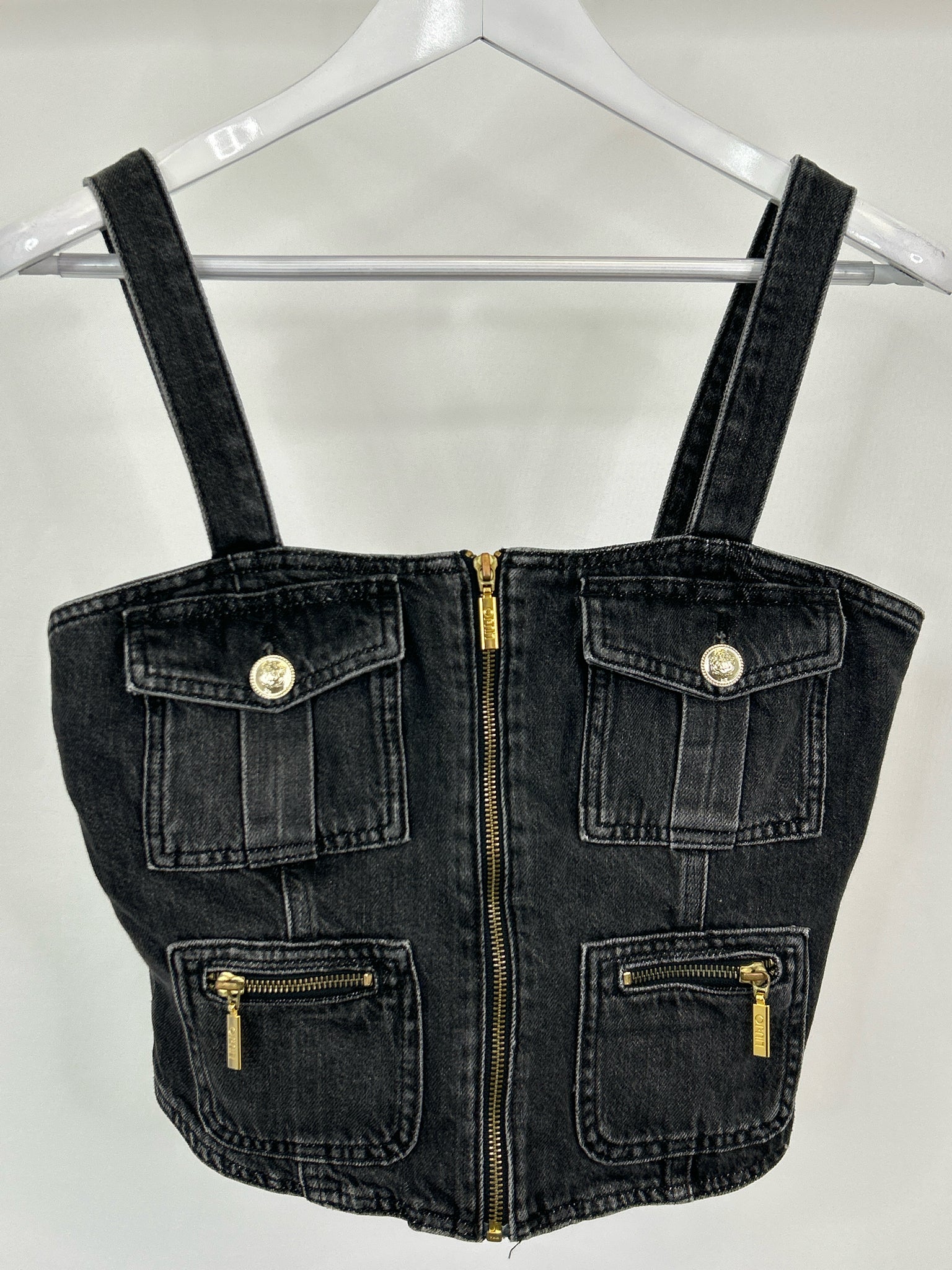 LIU JO Size 10 Black Denim Women Tank Top NWT