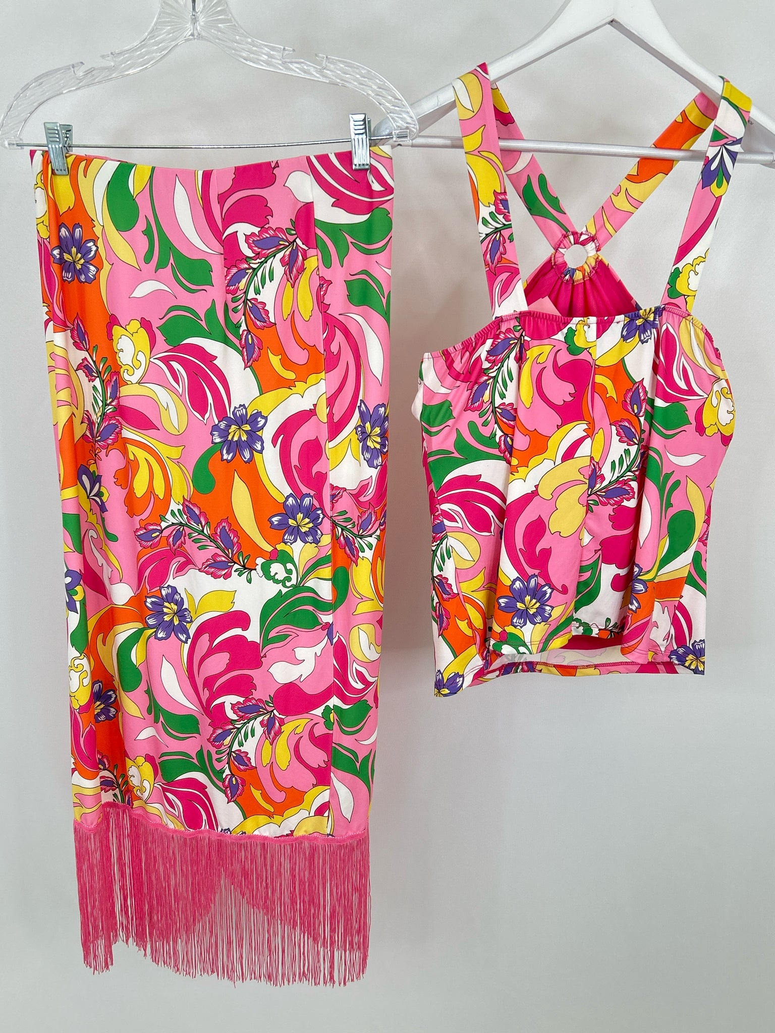 BOSTON PROPER Size S Pink Print Women 2-Piece w/skirt