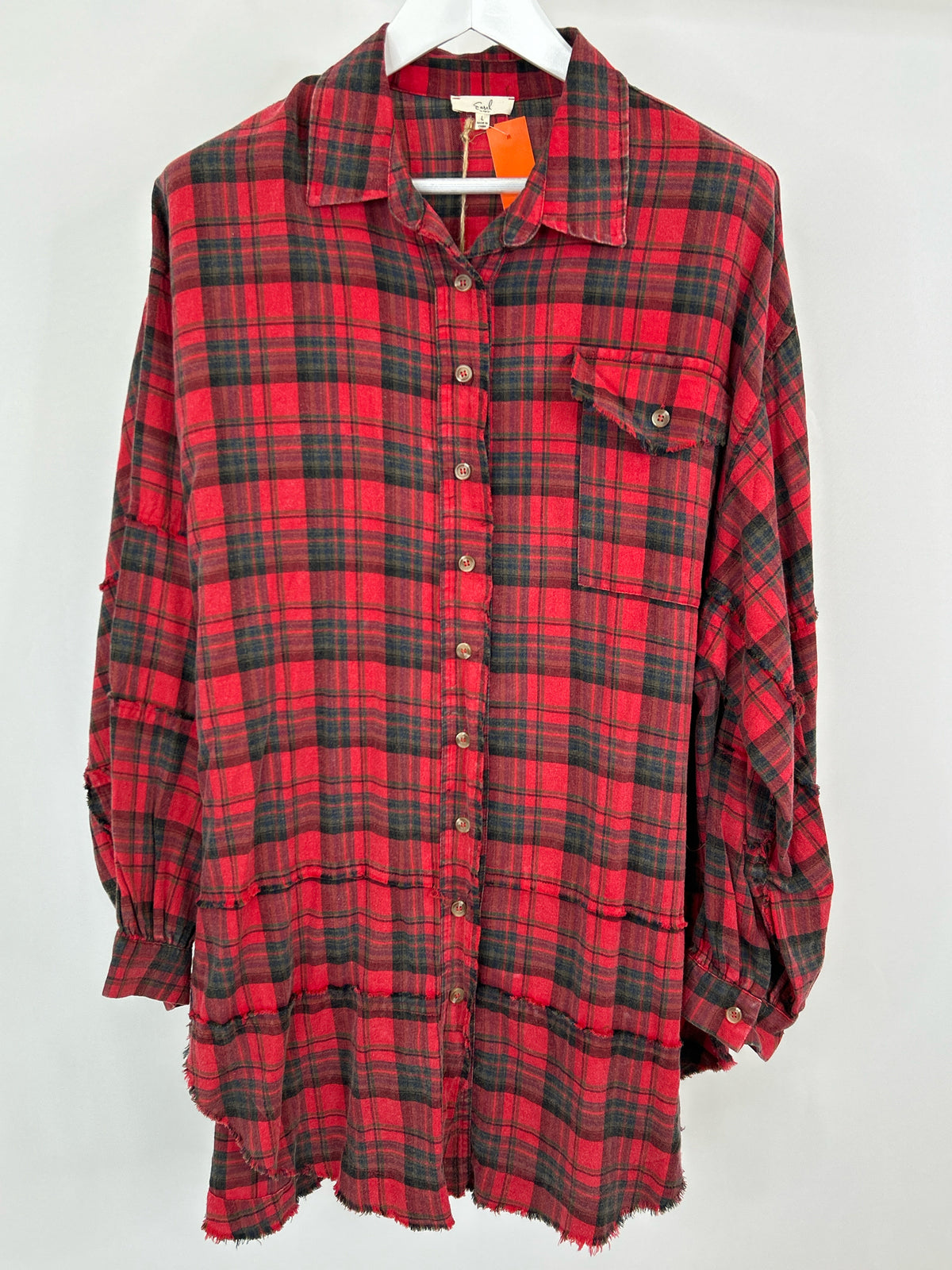 EASEL Size L Red Plaid Women Tunic