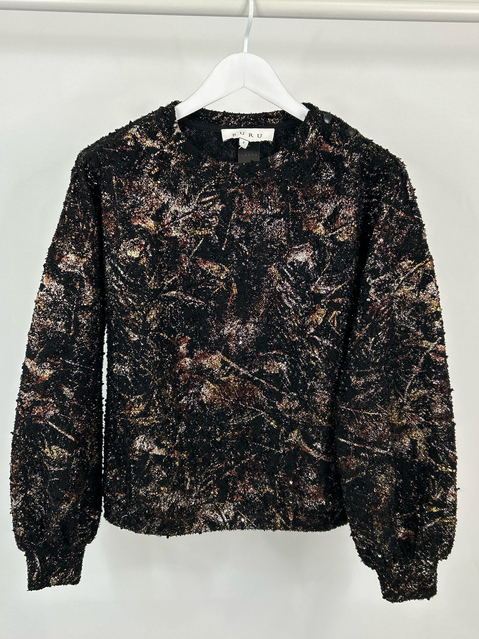 BURU Size S Black Metallic Women Top
