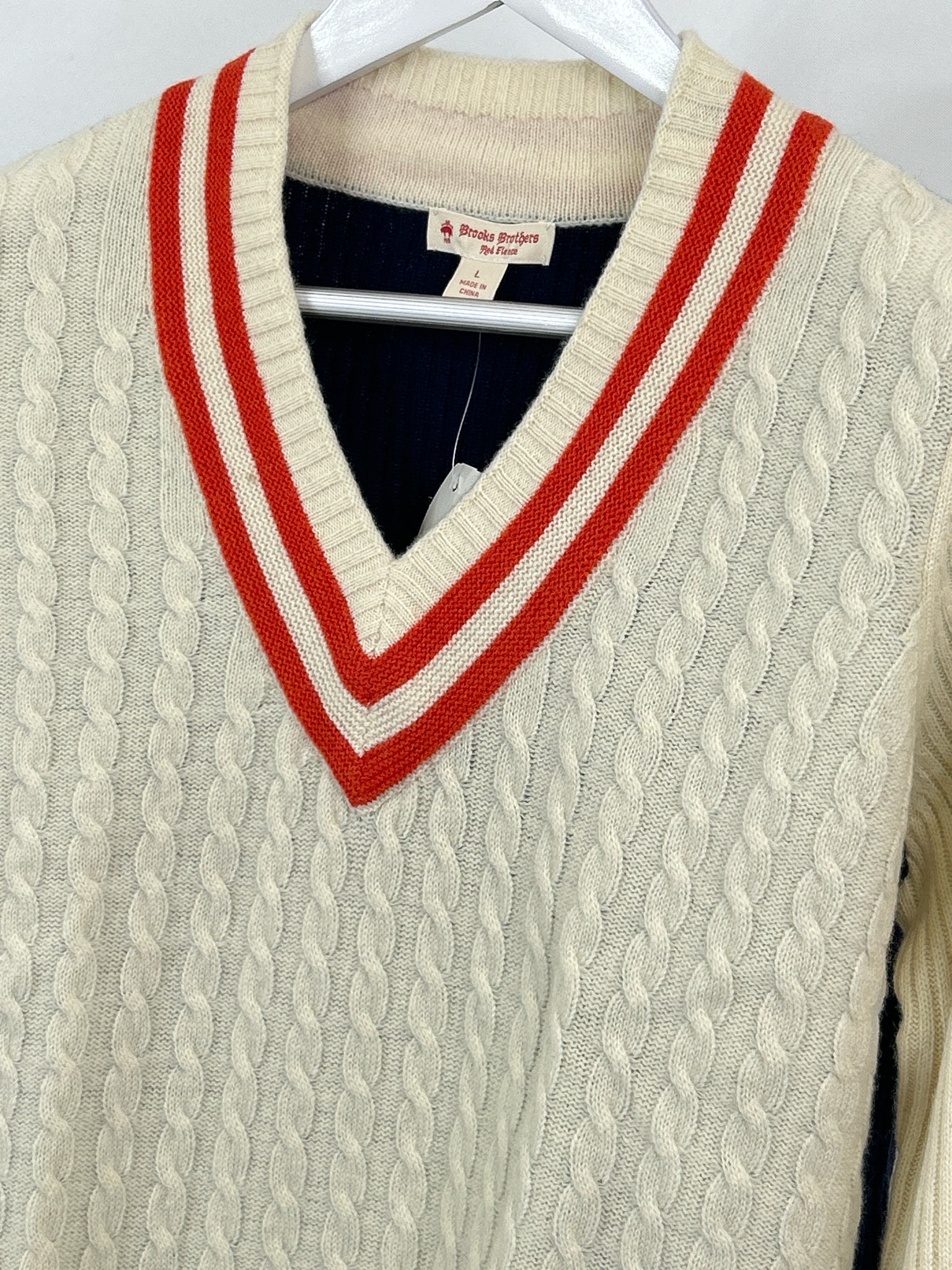 BROOKS BROTHERS Size L Cream and Navy Women Sweater NWT