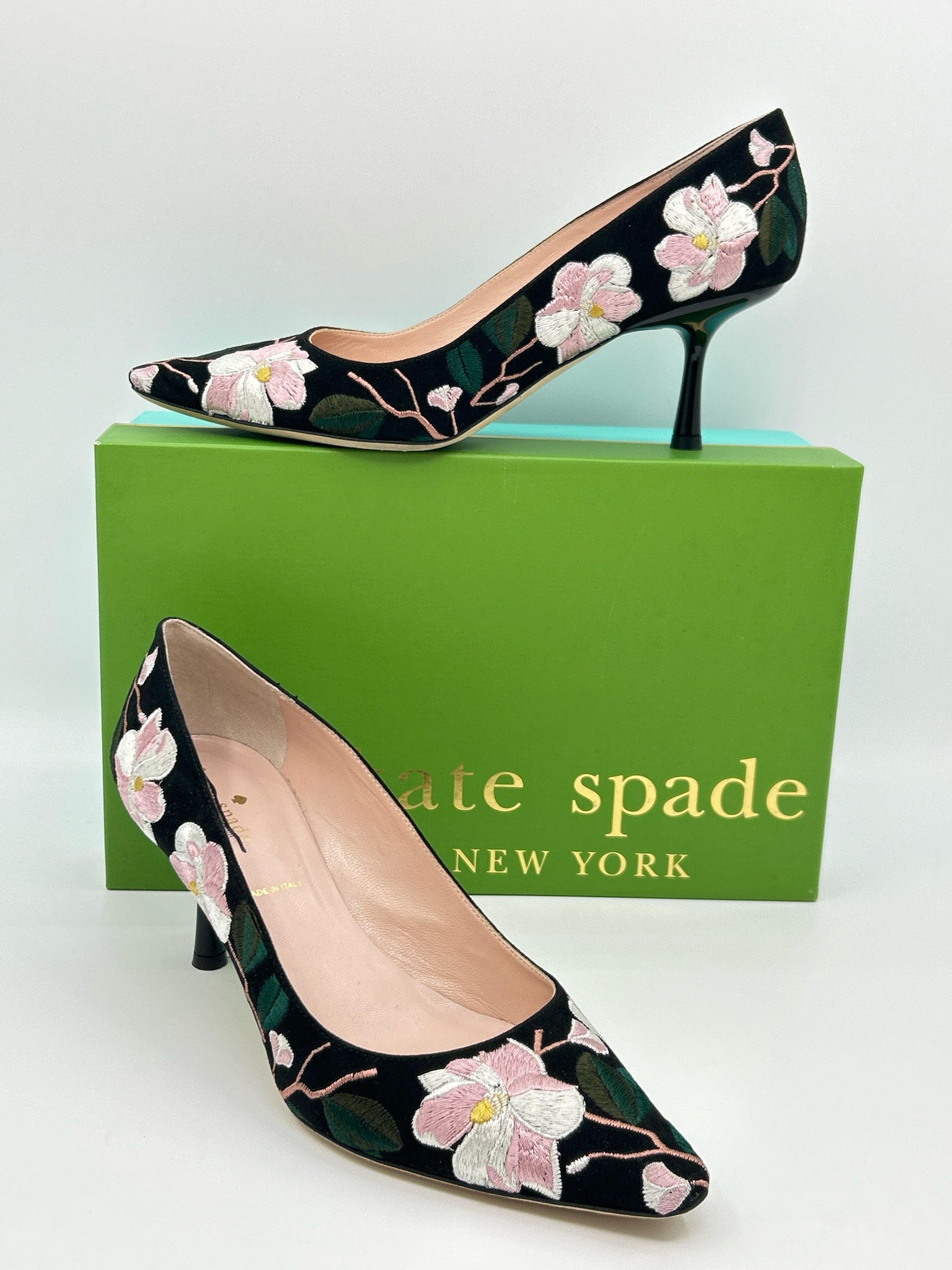 KATE SPADE Size 8M Black Floral Women Pumps