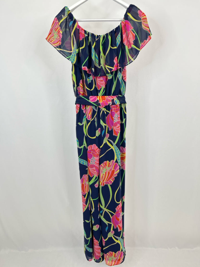 TRINA TURK Size 10 Navy Print Women's Jumpsuit