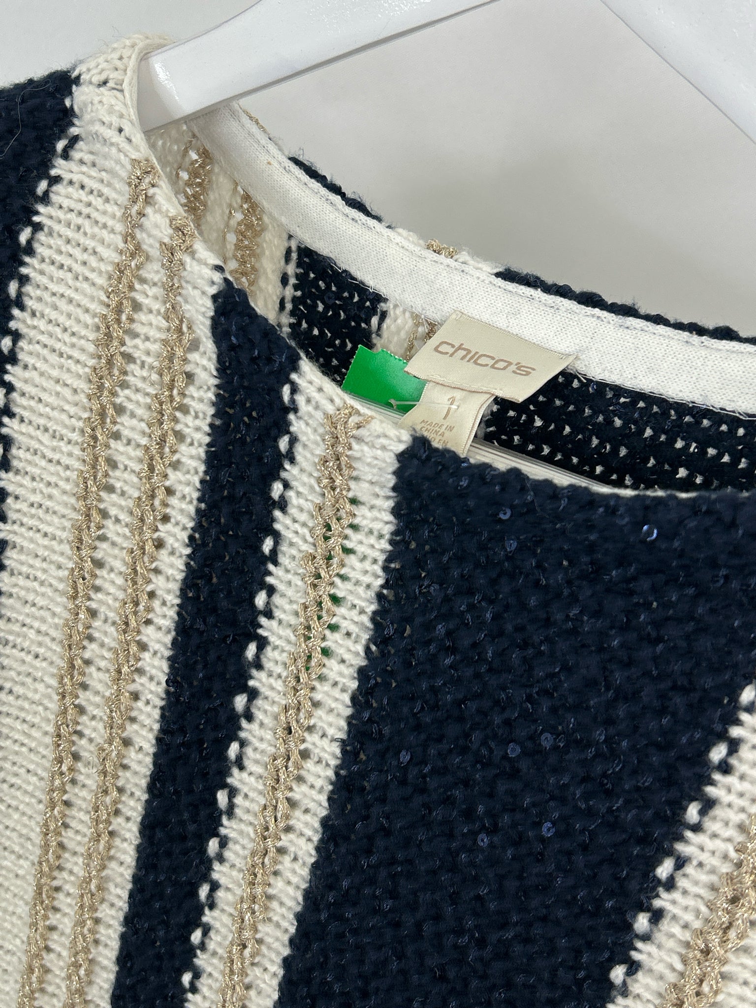 CHICO'S Size S Ivory and Navy Women Sweater
