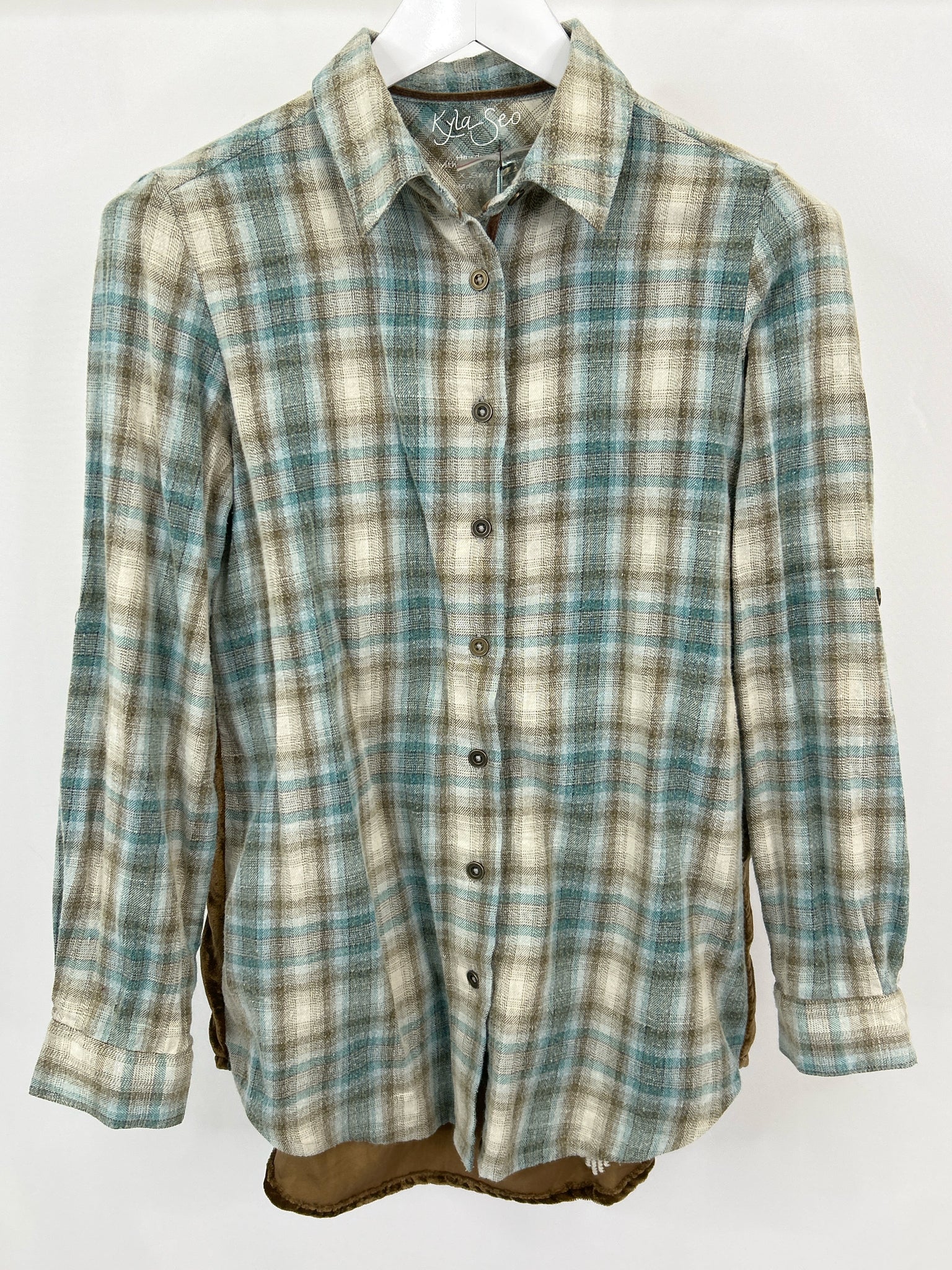 KYLA SEO Size XS MINT PLAID Women Shirt