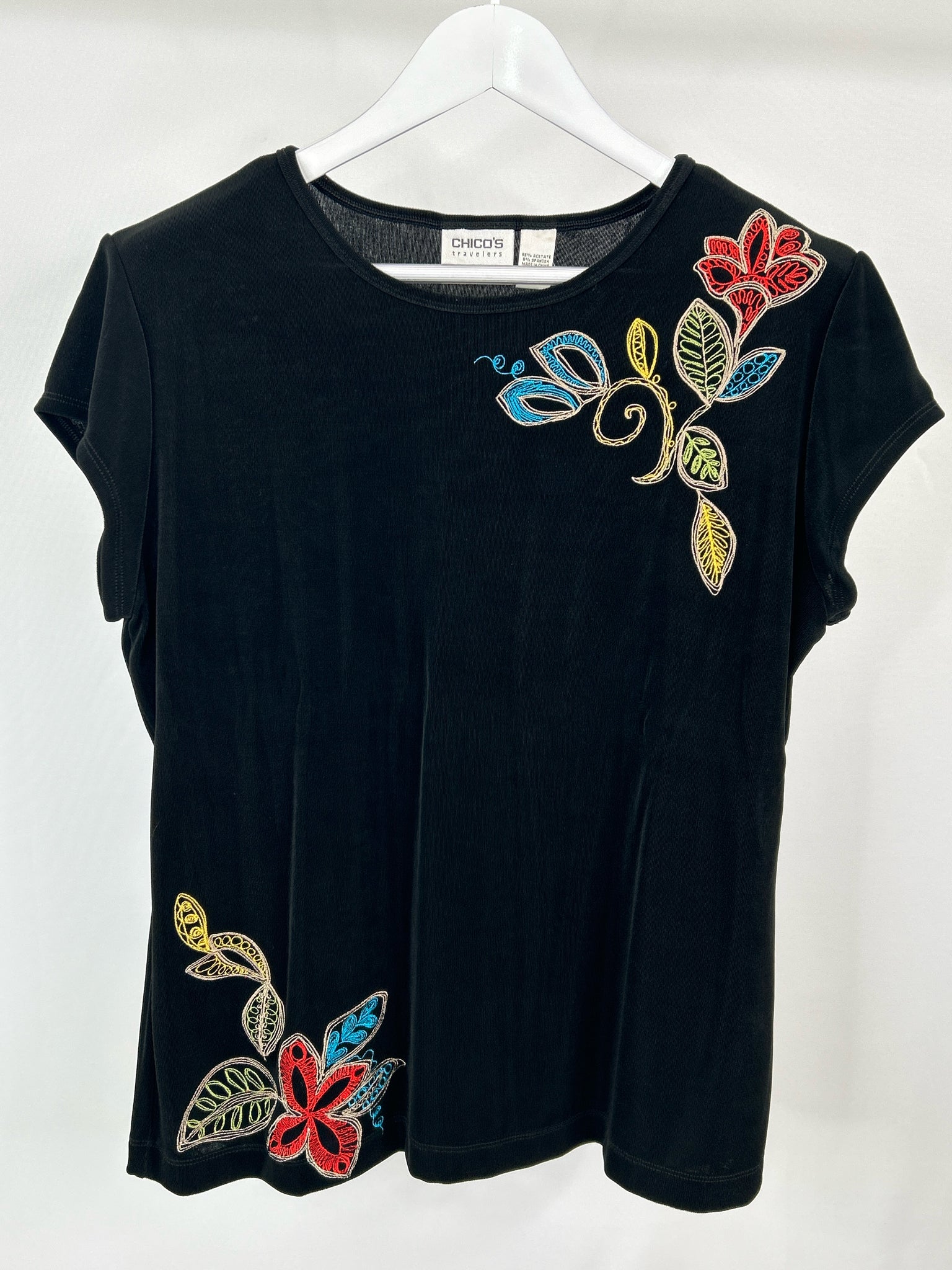 CHICO'S Size 16 Black Print Women 2-Piece w/pants