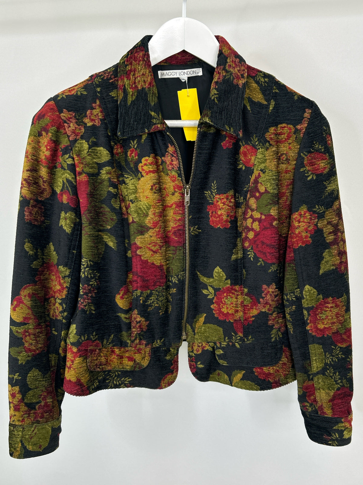 MAGGY LONDON Size 6 Black Floral Women Jacket