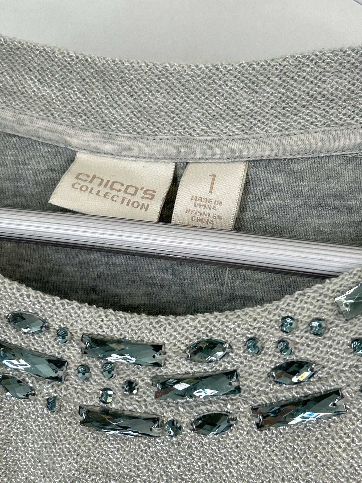 CHICO'S Size 8 Silver Women Sweatshirt Top NWT