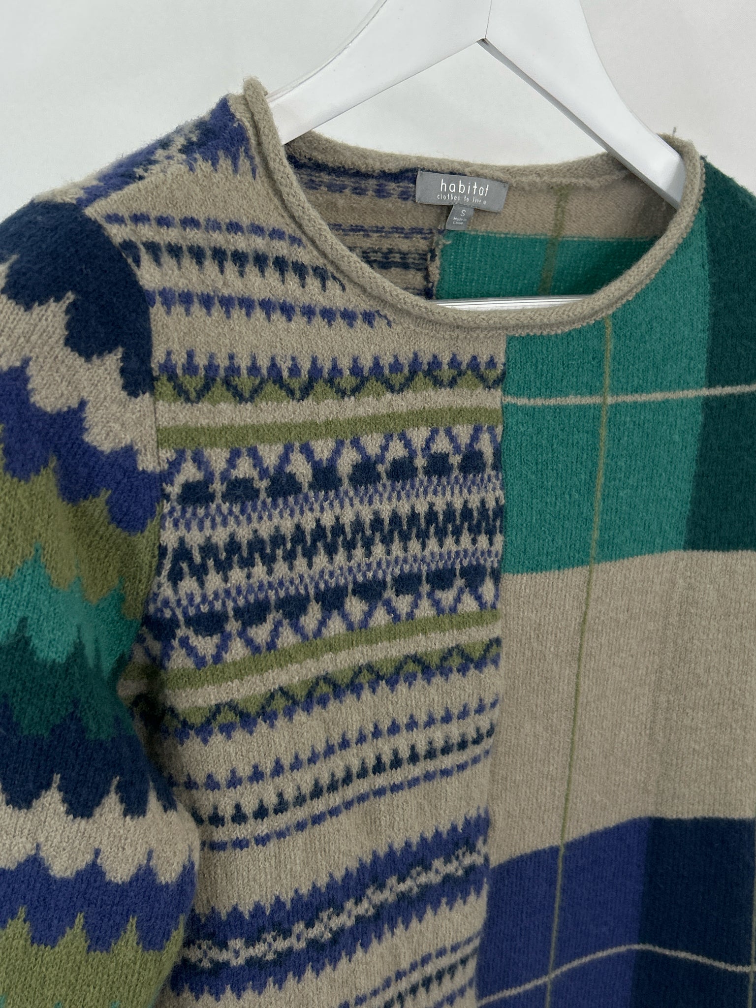 HABITAT Size S Grey and Teal Women Sweater NWT