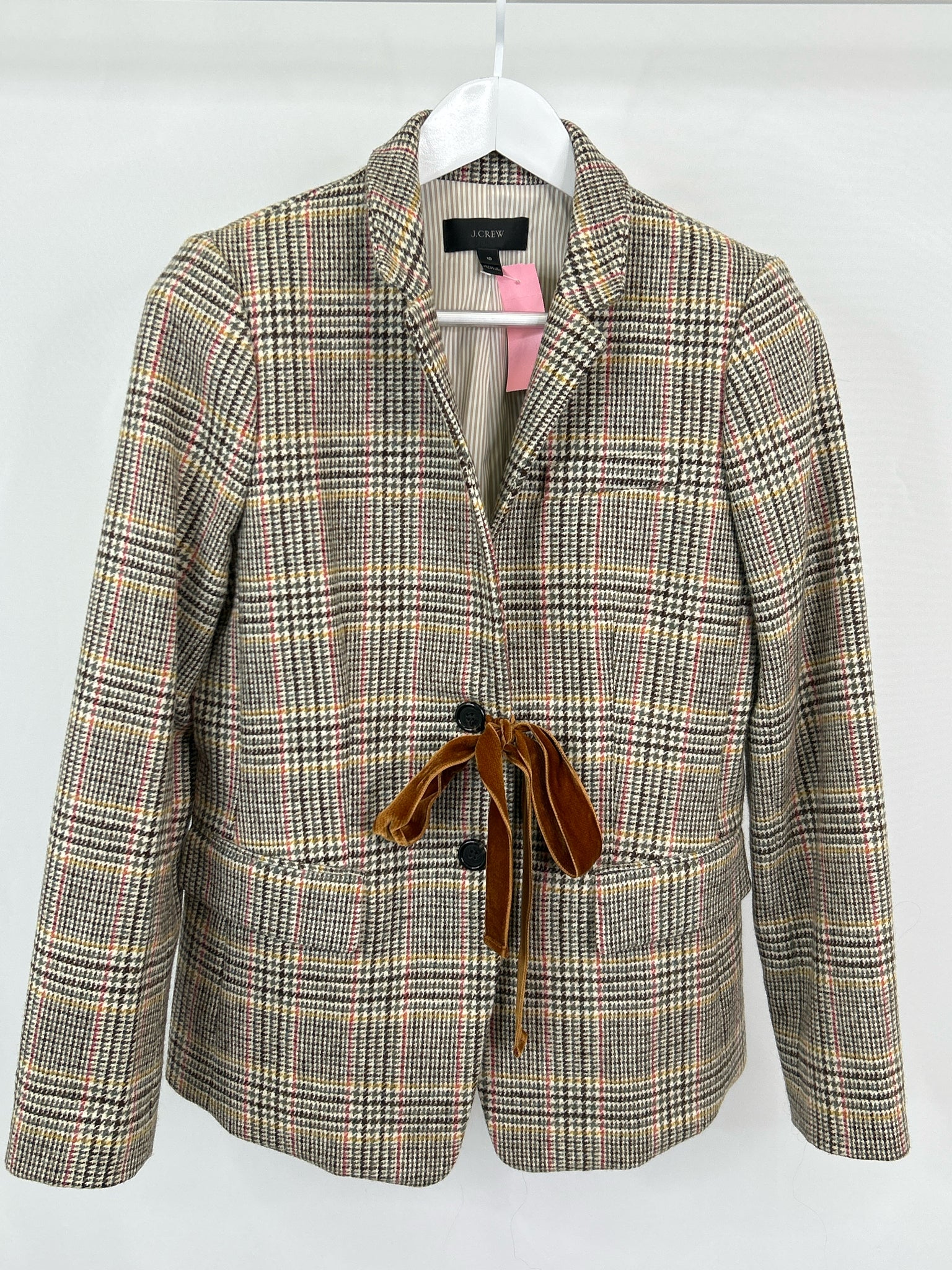 J CREW Size 10 Brown Plaid Women Blazer