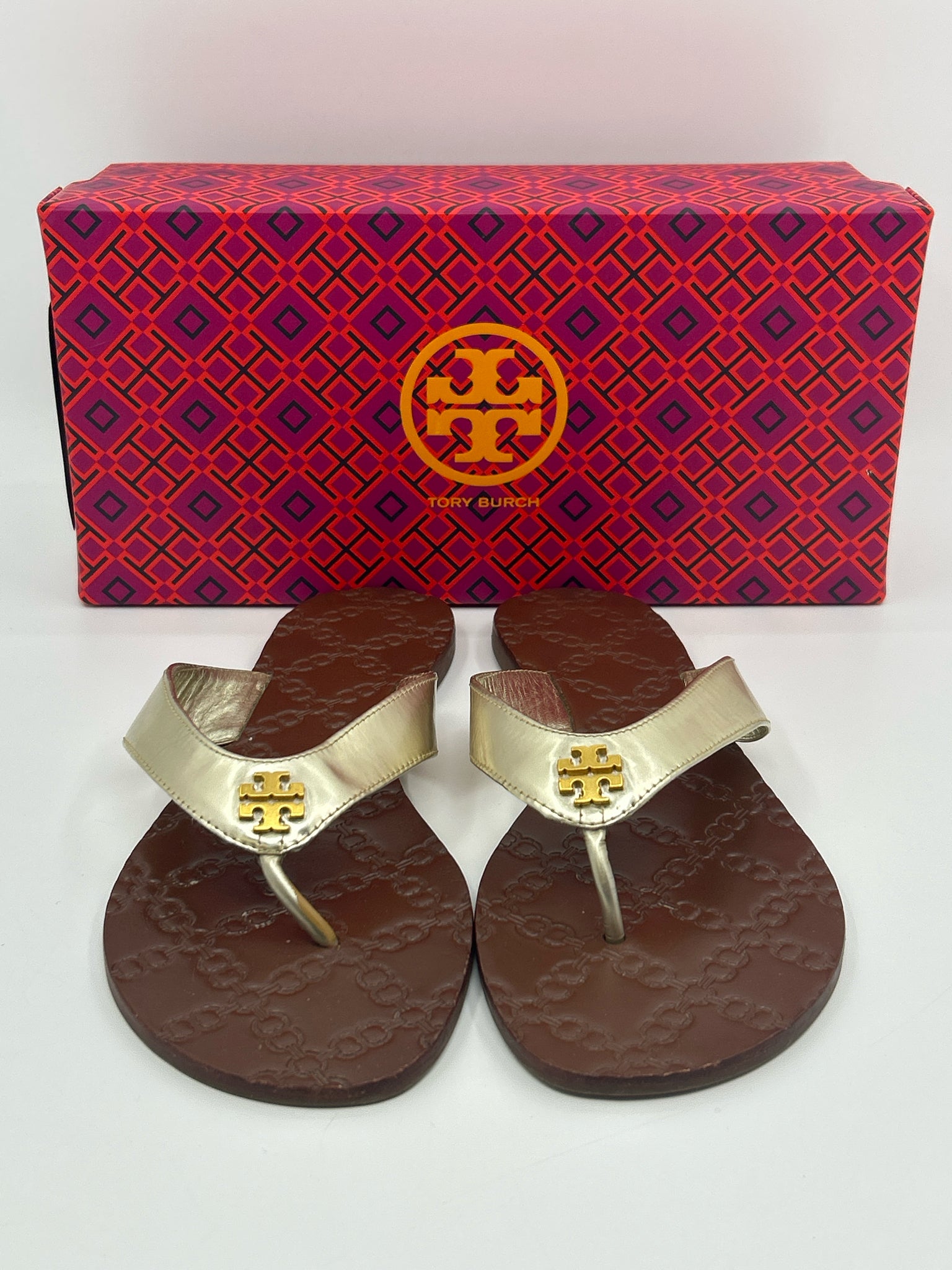TORY BURCH Size 9.5M gold metallic Women Sandal