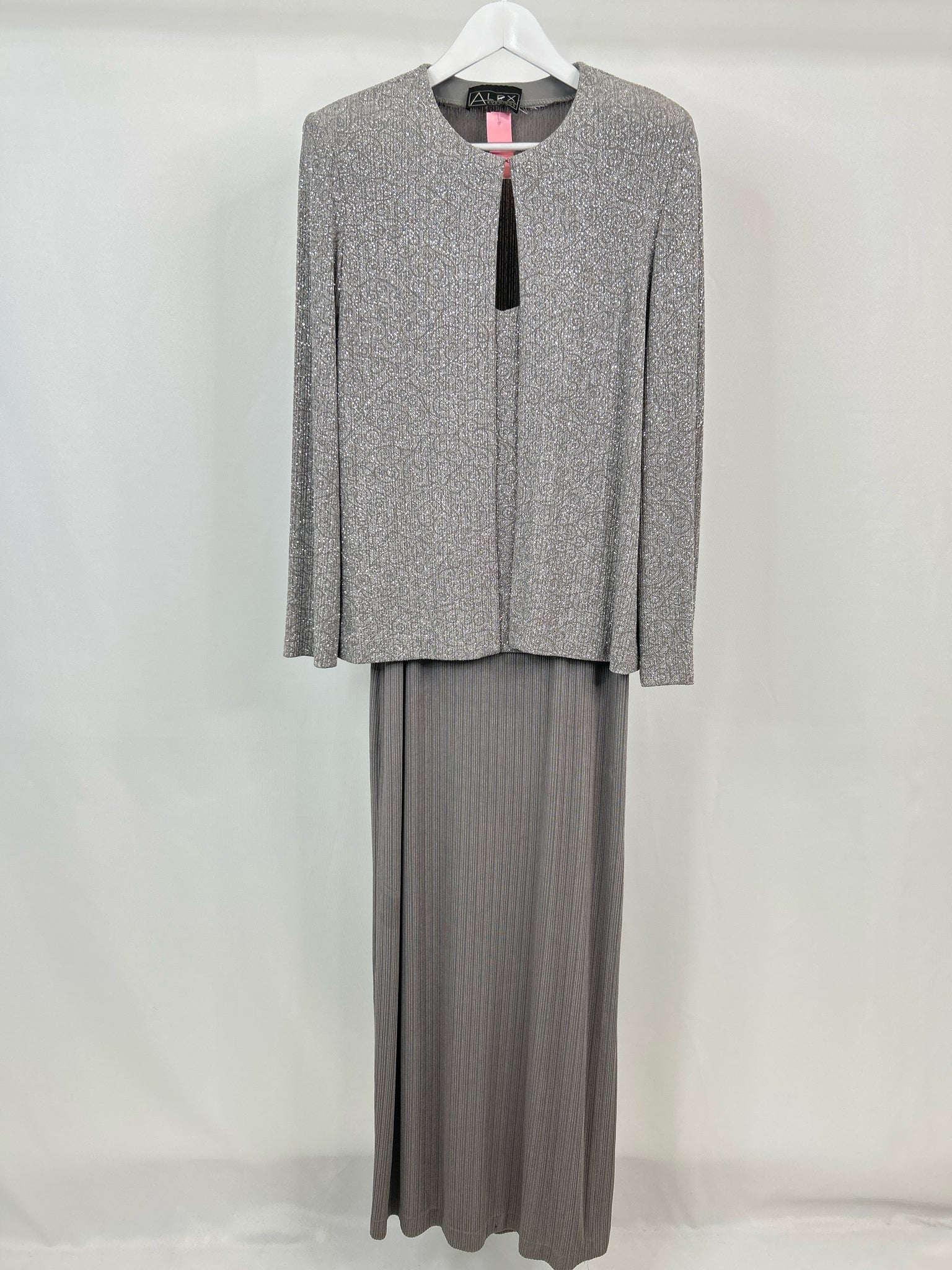 ALEX EVENINGS Size 14 Silver Women 2-Piece w/dress