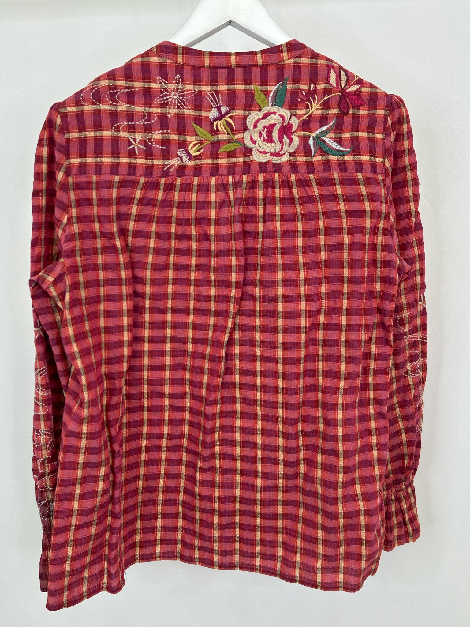 JOHNNY WAS Size M BURGUNDY PLAID Women Top