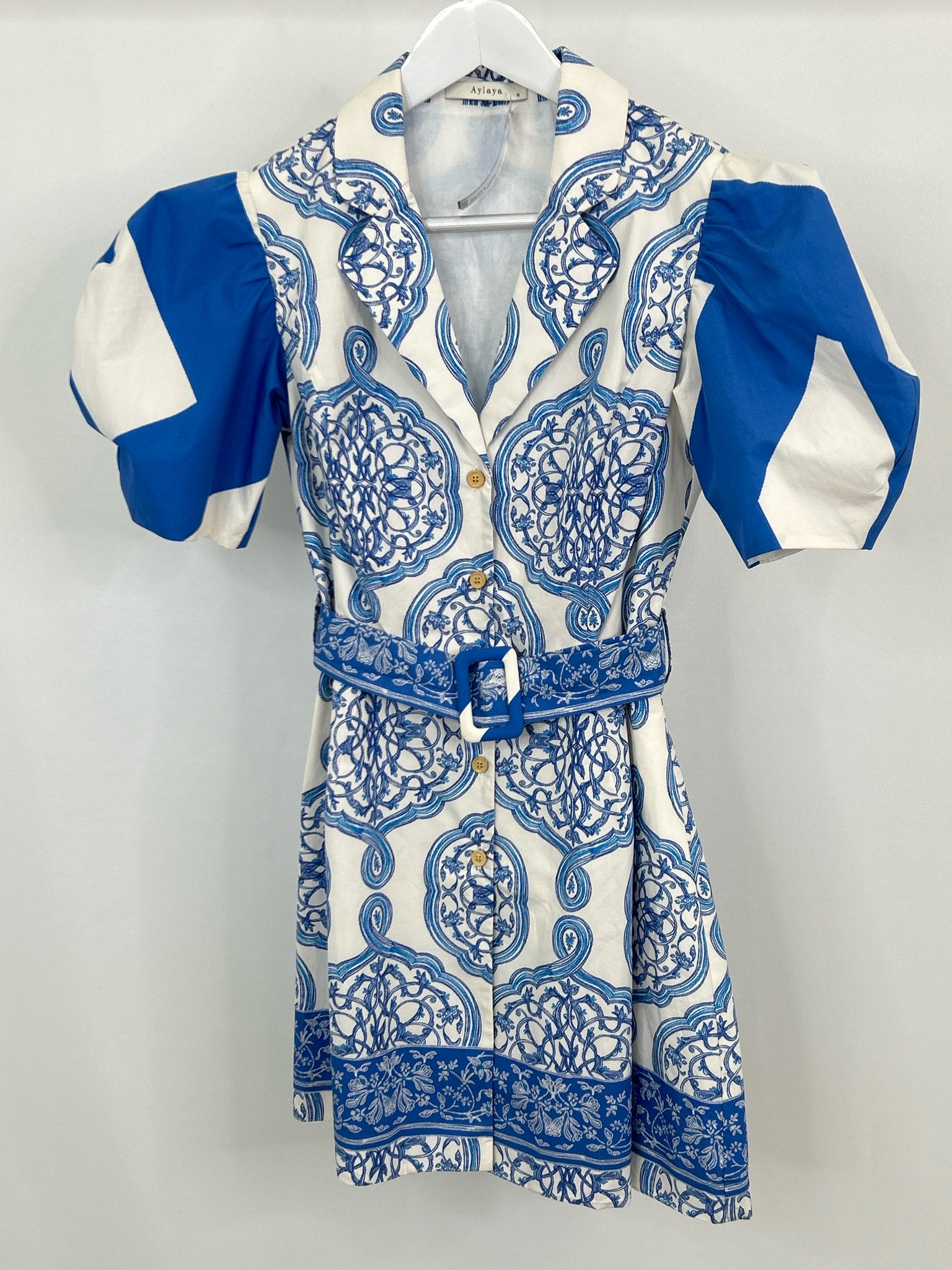 Aylaya Size S WHITE AND BLUE Women Dress