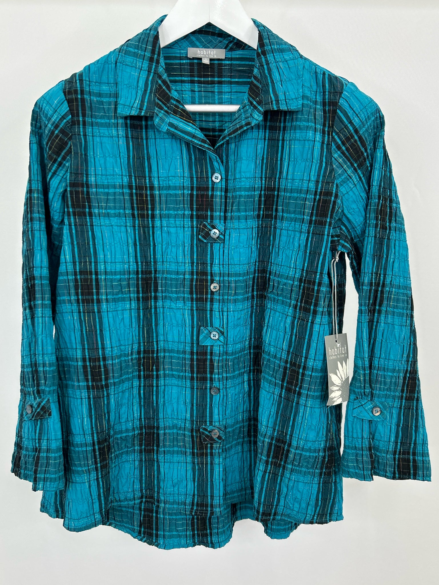 HABITAT Size S Teal and Black Women Shirt NWT