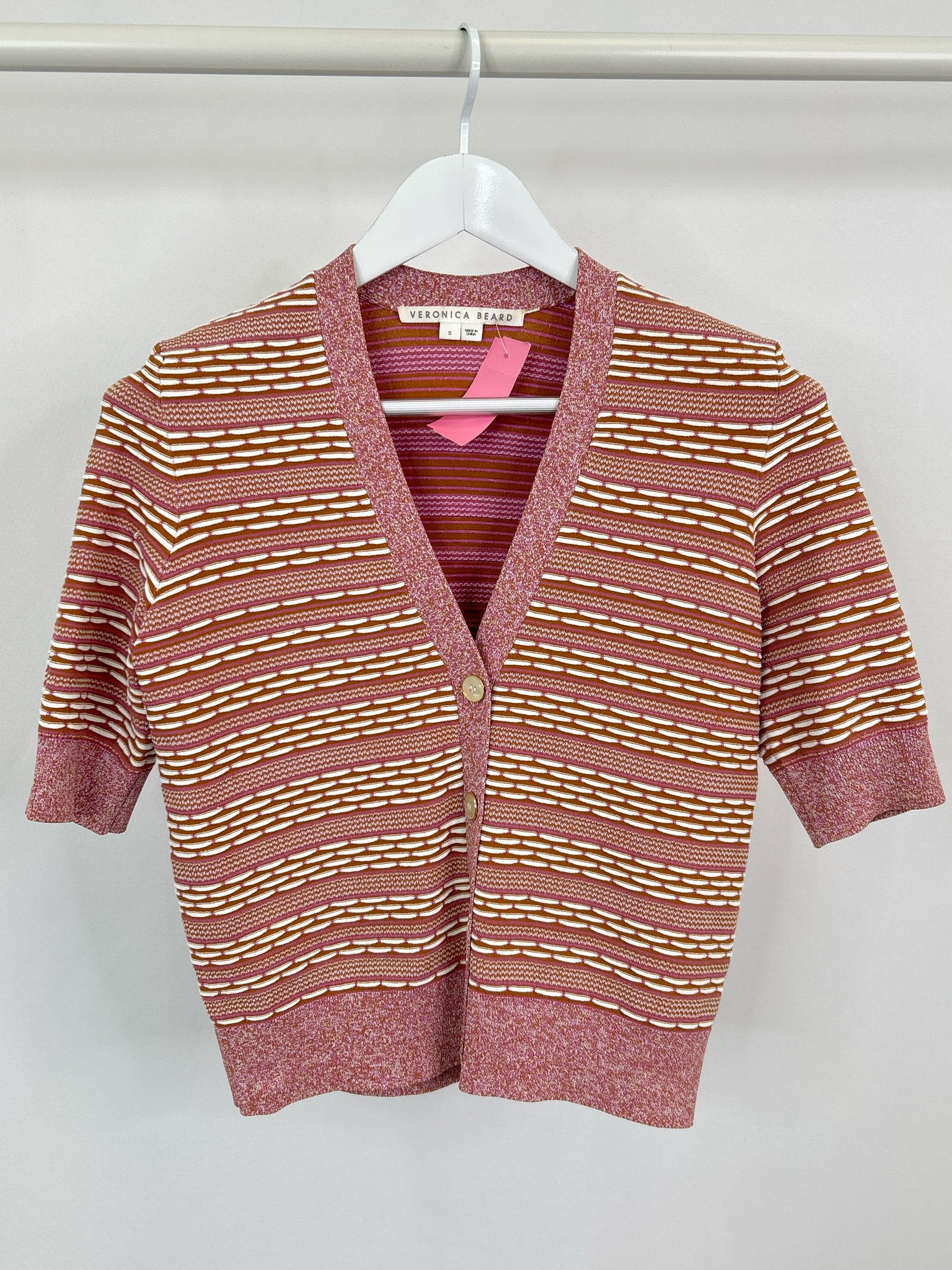 VERONICA BEARD Size S Pink and Brown Women Cardigan