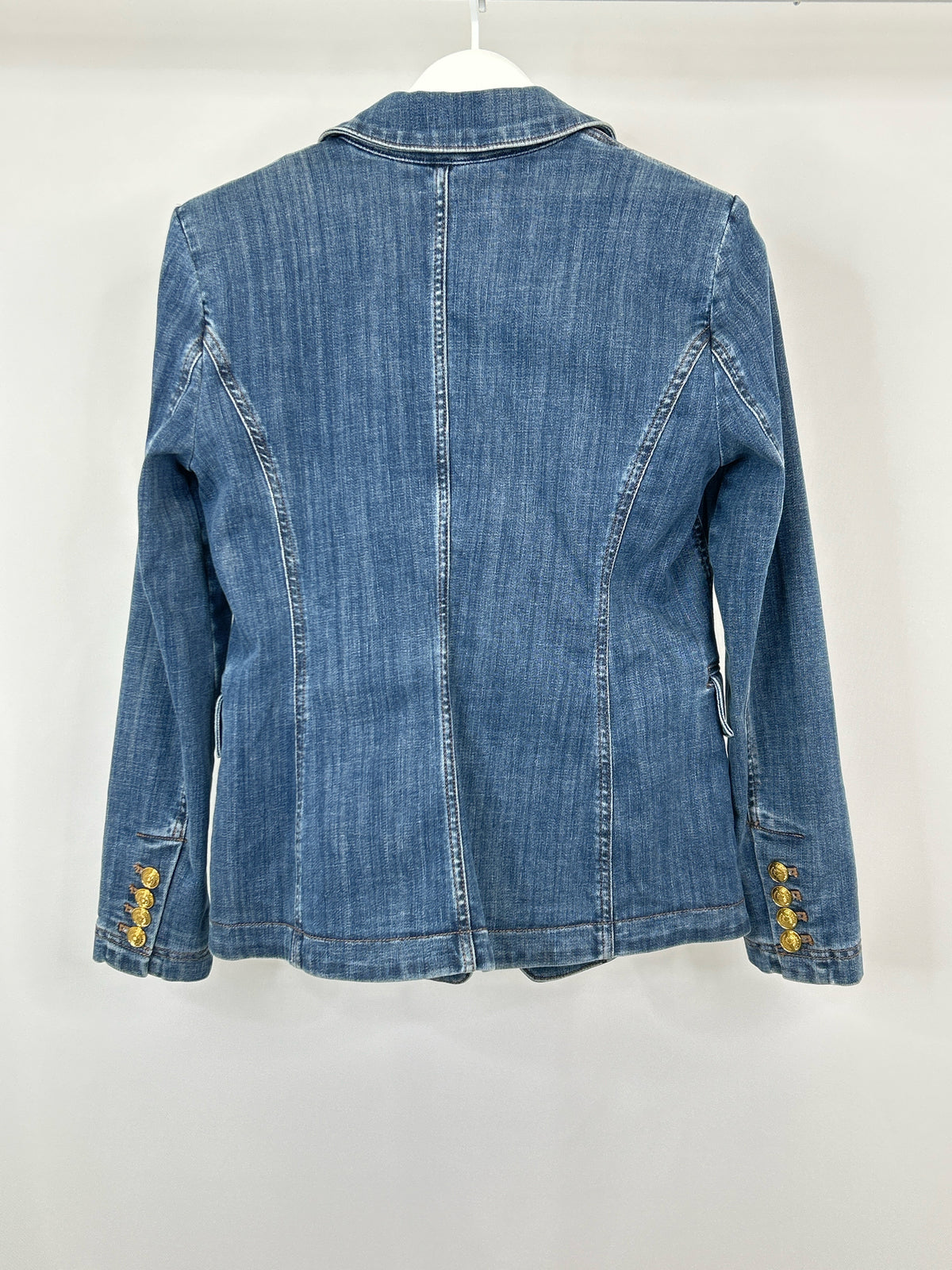White House Black Market Size 10 BLUE DENIM Women Blazer