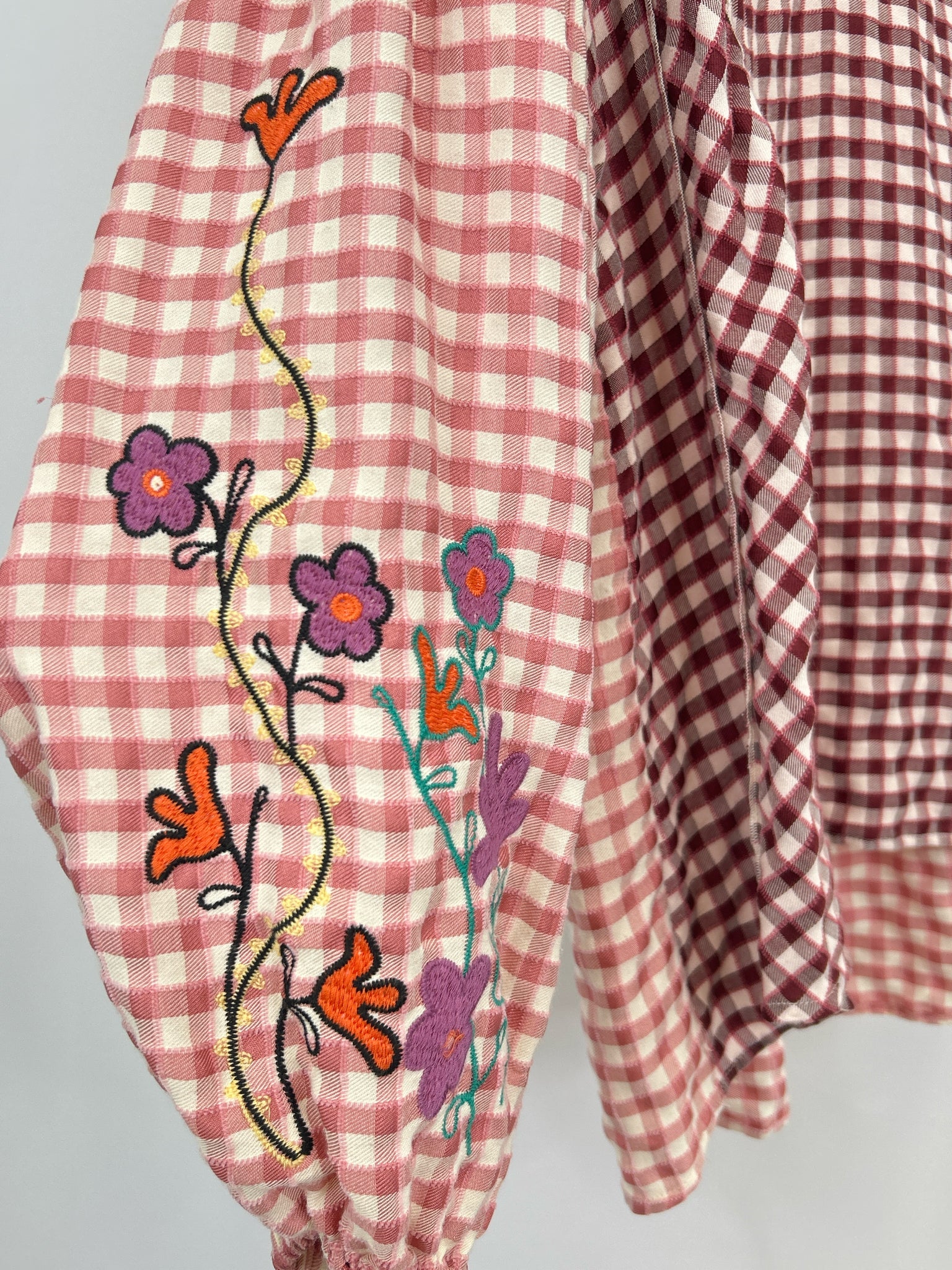 THREE BIRD NEST Size L BURGUNDY PLAID Women Top
