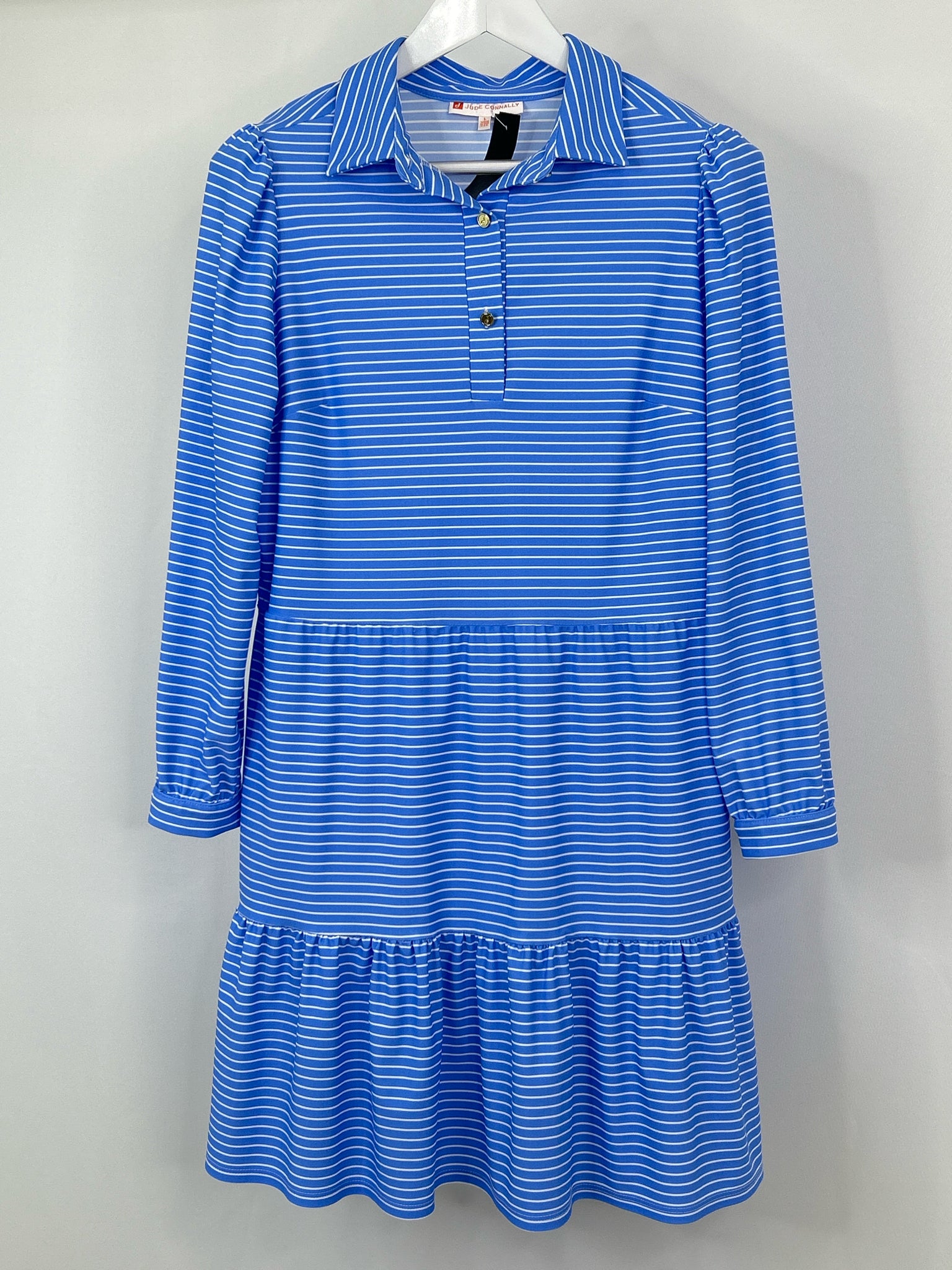 JUDE CONNALLY Size L Blue Striped Women Dress