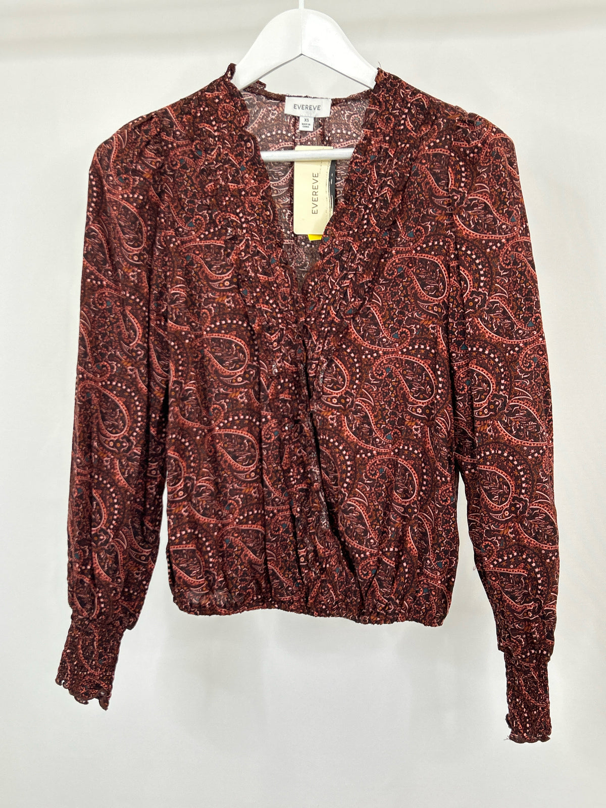 EVEREVE Size XS Burgundy Print Women Unisex Adults Blouse