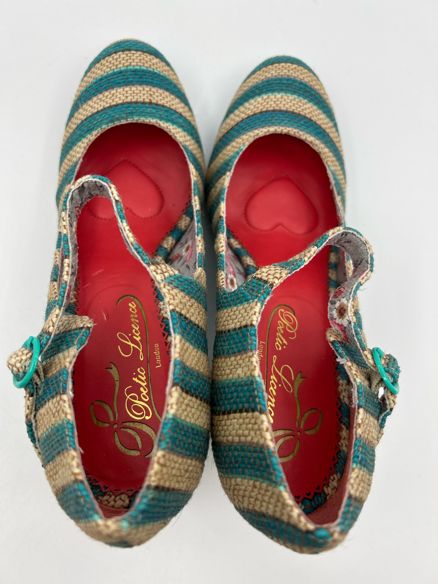 POETIC LICENCE Size 10 Teal Stripes Women Pumps NIB