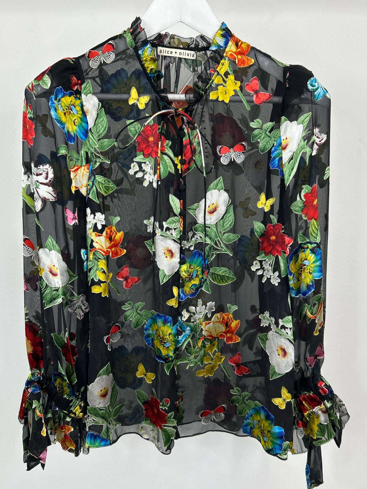 ALICE + OLIVIA Size L Black Floral Women Blouse