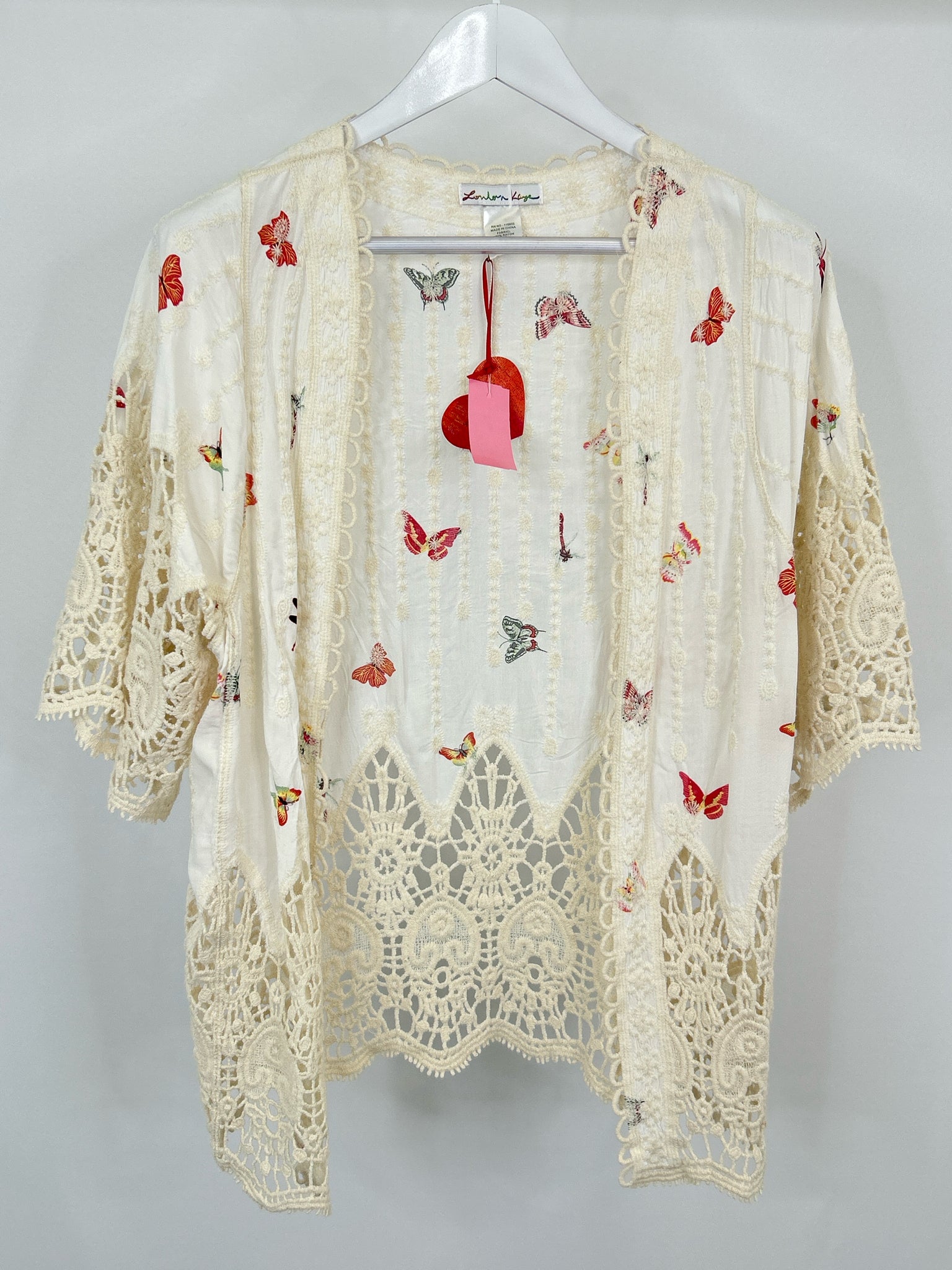 London Kaye Size One Size Cream Print Women Kimono