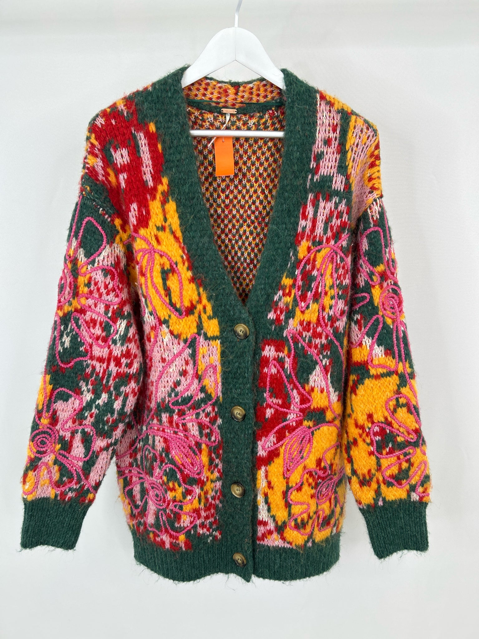 FREE PEOPLE Size S GREEN AND PINK Women Cardigan