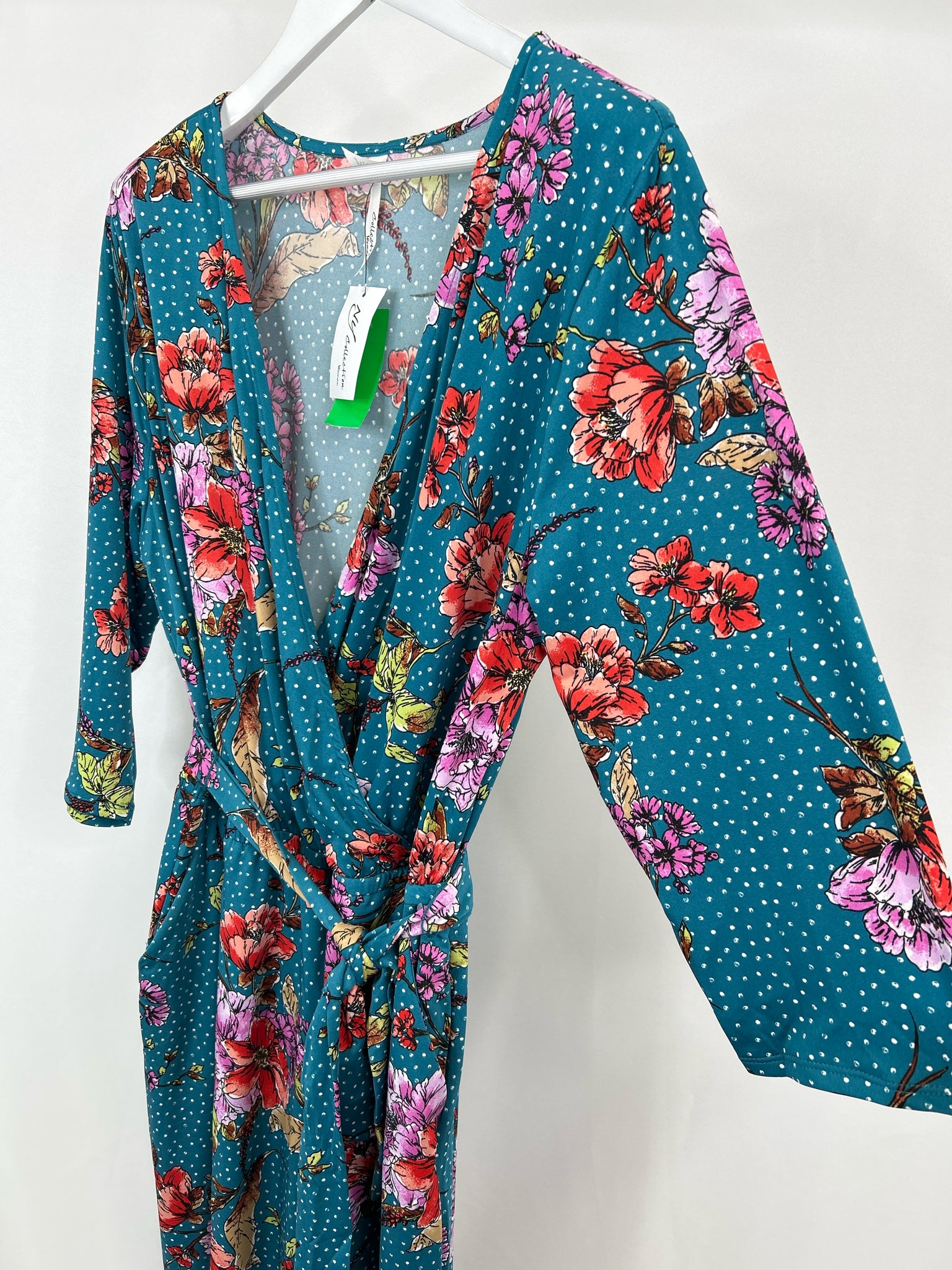 NY COLLECTION Size 1X Teal Print Women Jumpsuit NWT