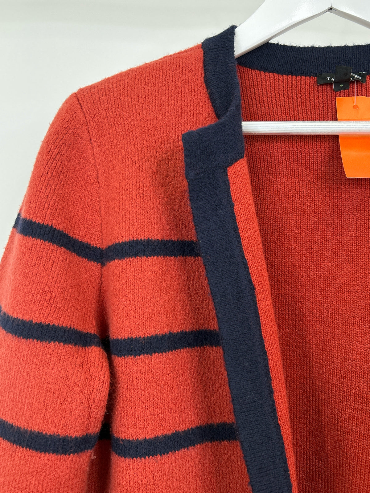TALBOTS Size L Orange Red and Navy Women Cardigan