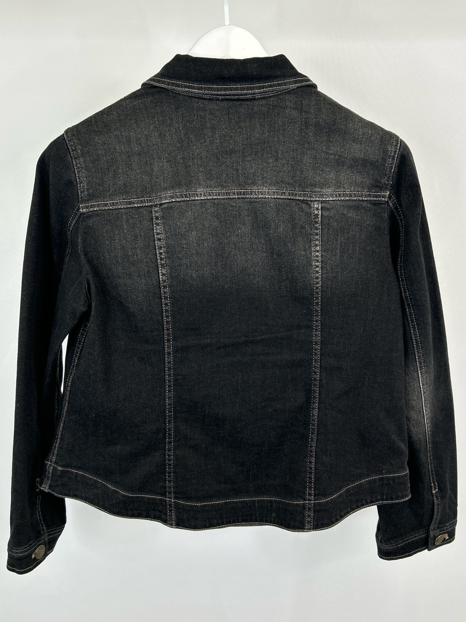 CHICO'S Size 8 BLACK DENIM Women Jacket