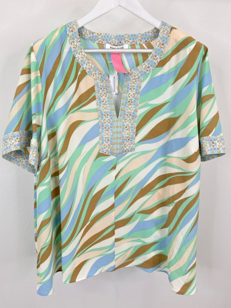ROSE + OLIVE Size 3X Beige and Blue Women's 2-Piece w/pants