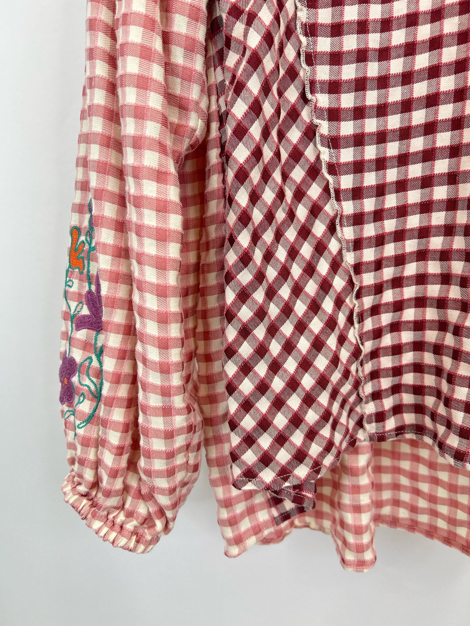 THREE BIRD NEST Size L BURGUNDY PLAID Women Top