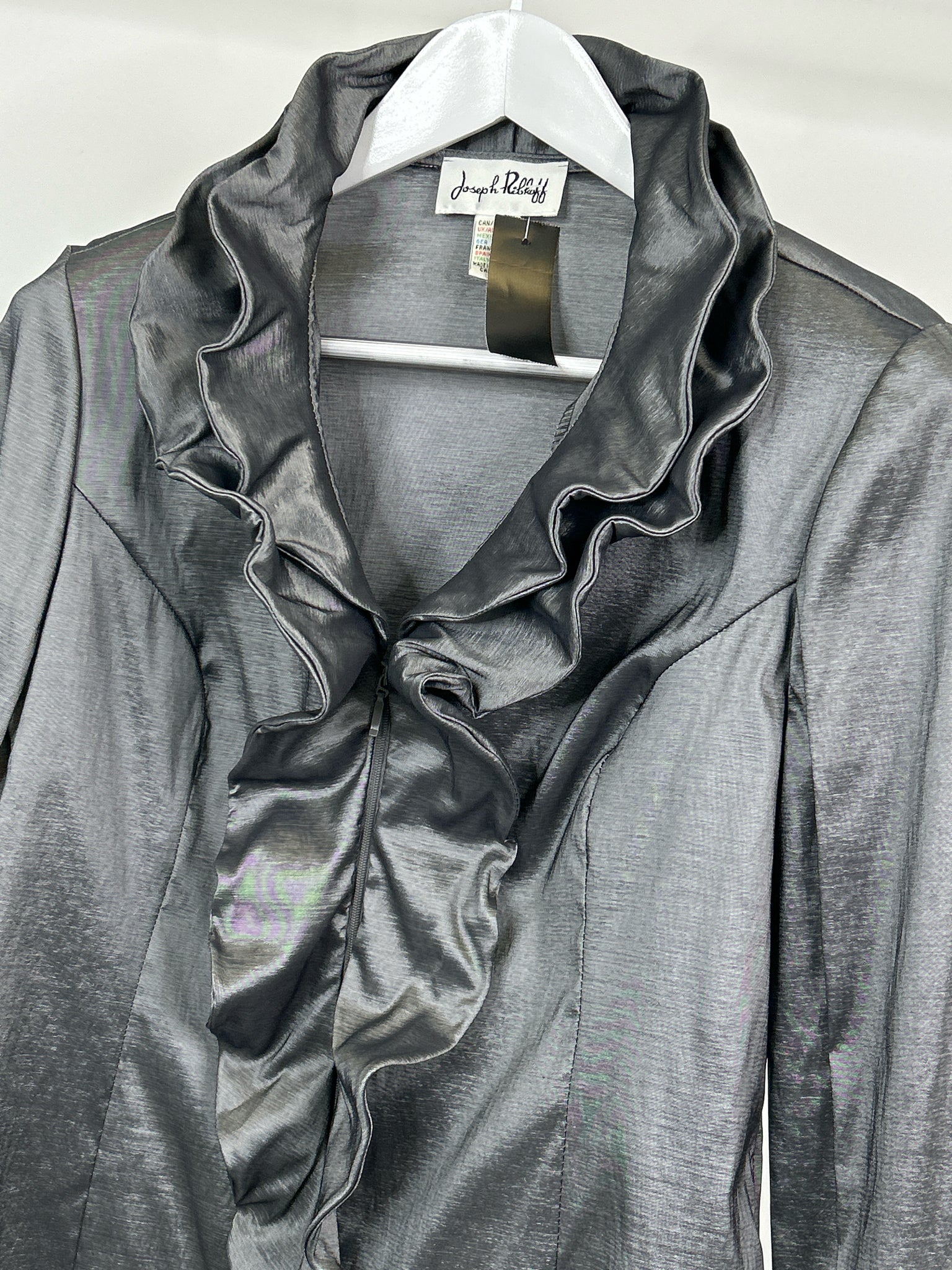 JOSEPH RIBKOFF Size 10 Silver Metallic Women Blouse