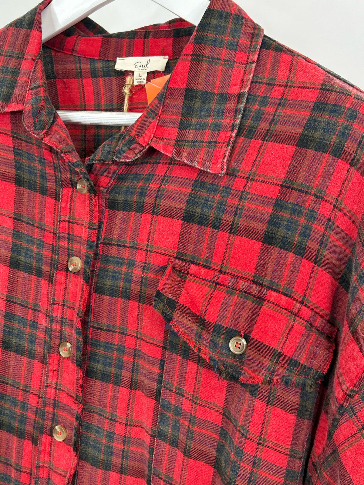 EASEL Size L Red Plaid Women Tunic