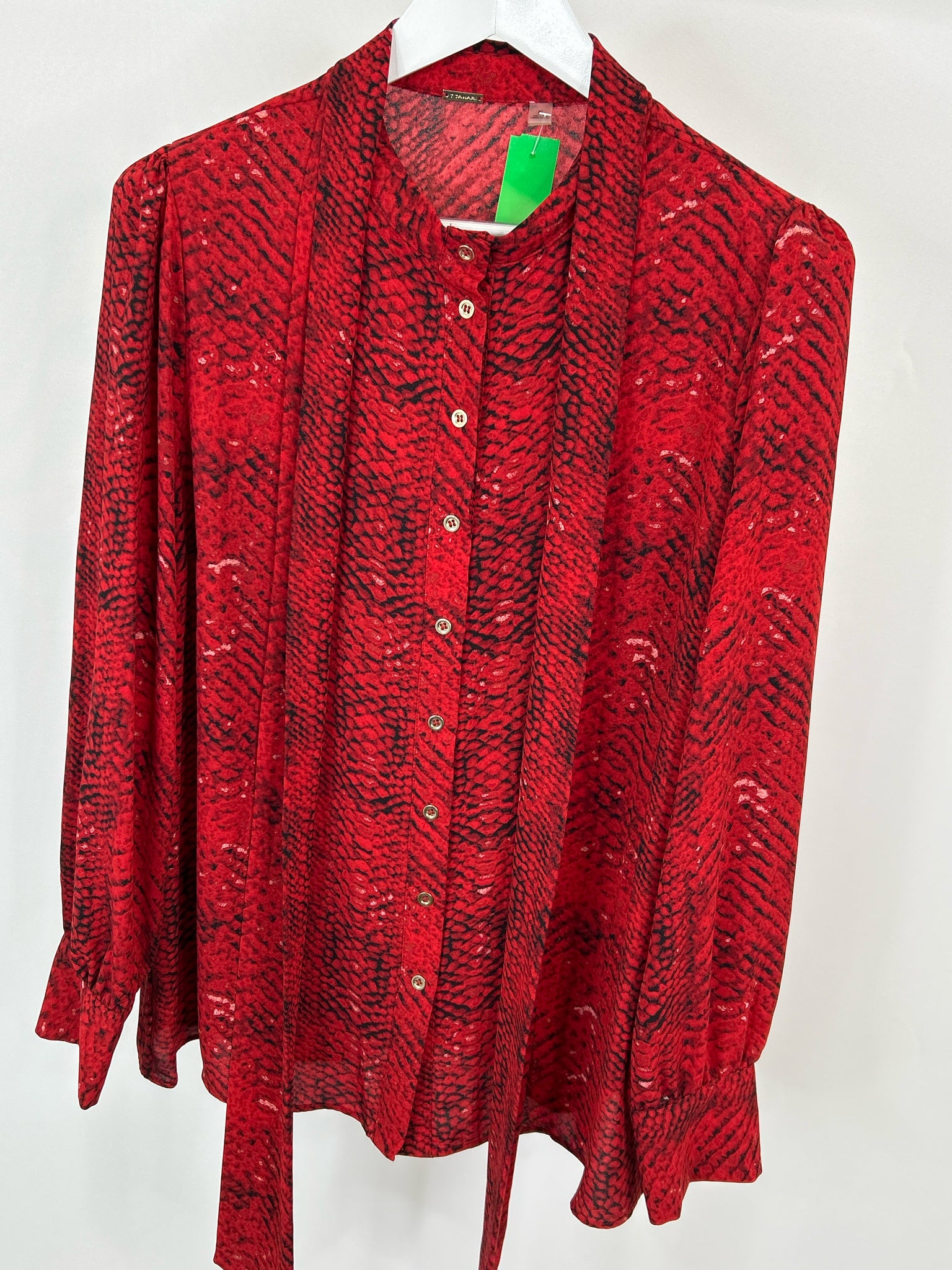 T TAHARI Size XL Red and Black Women Blouse