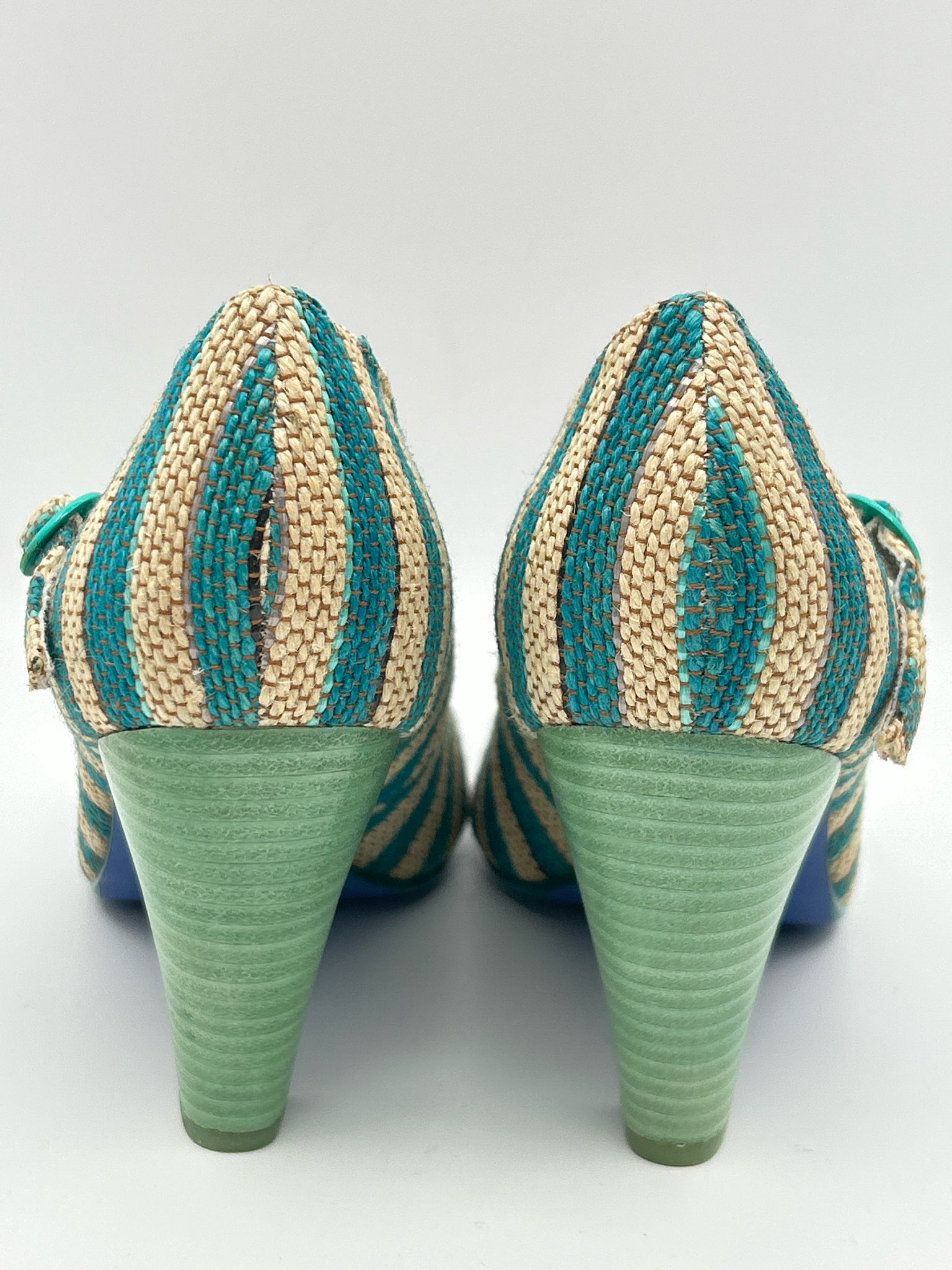 POETIC LICENCE Size 10 Teal Stripes Women Pumps NIB