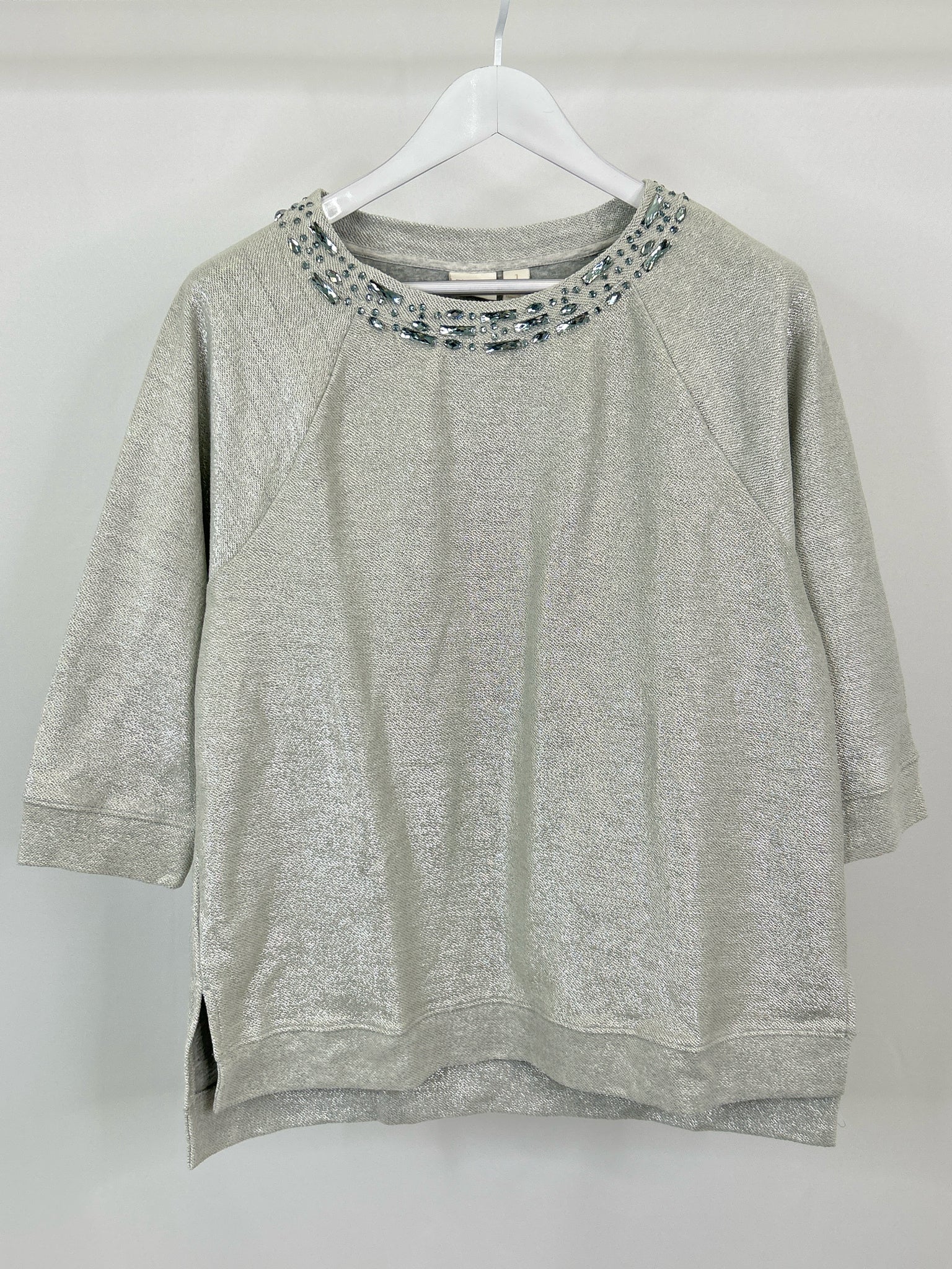 CHICO'S Size 8 Silver Women Sweatshirt Top NWT