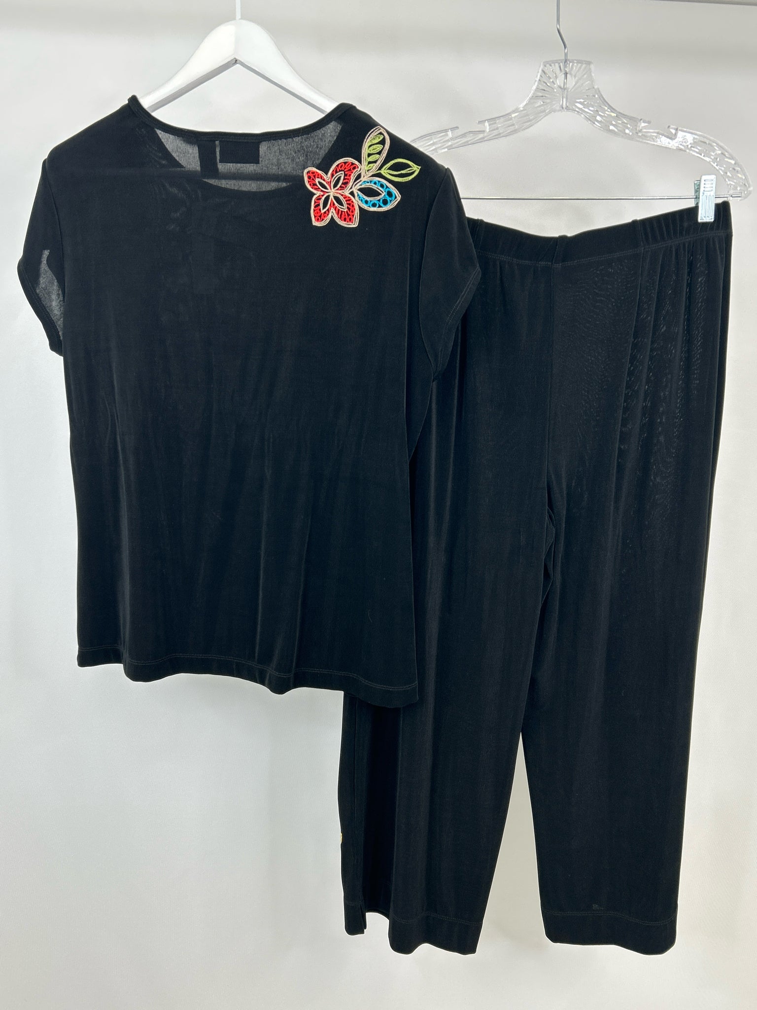 CHICO'S Size 16 Black Print Women 2-Piece w/pants